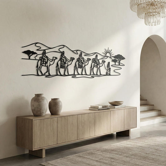 Camel Caravan Metal Wall Art, Desert Safari Decor, African Landscape Sign, Bedouin Gift | Wallsignature
