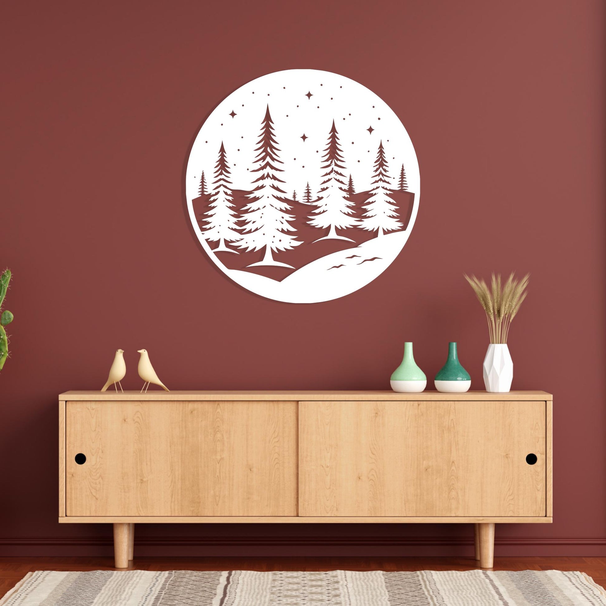 Pine Tree Metal Wall Art, Circle Forest Home Decor, Housewarming Gift | Wallsignature