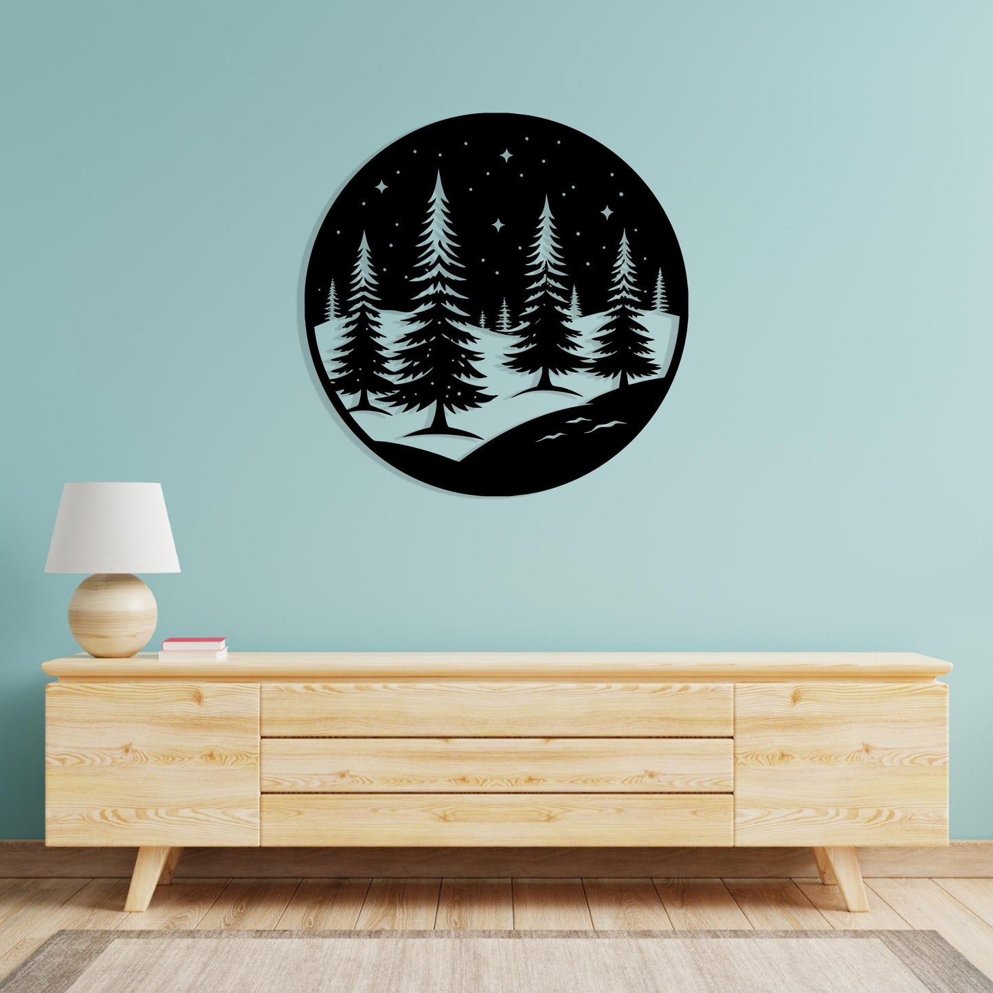 Pine Tree Metal Wall Art hanging hardware and mounting detail