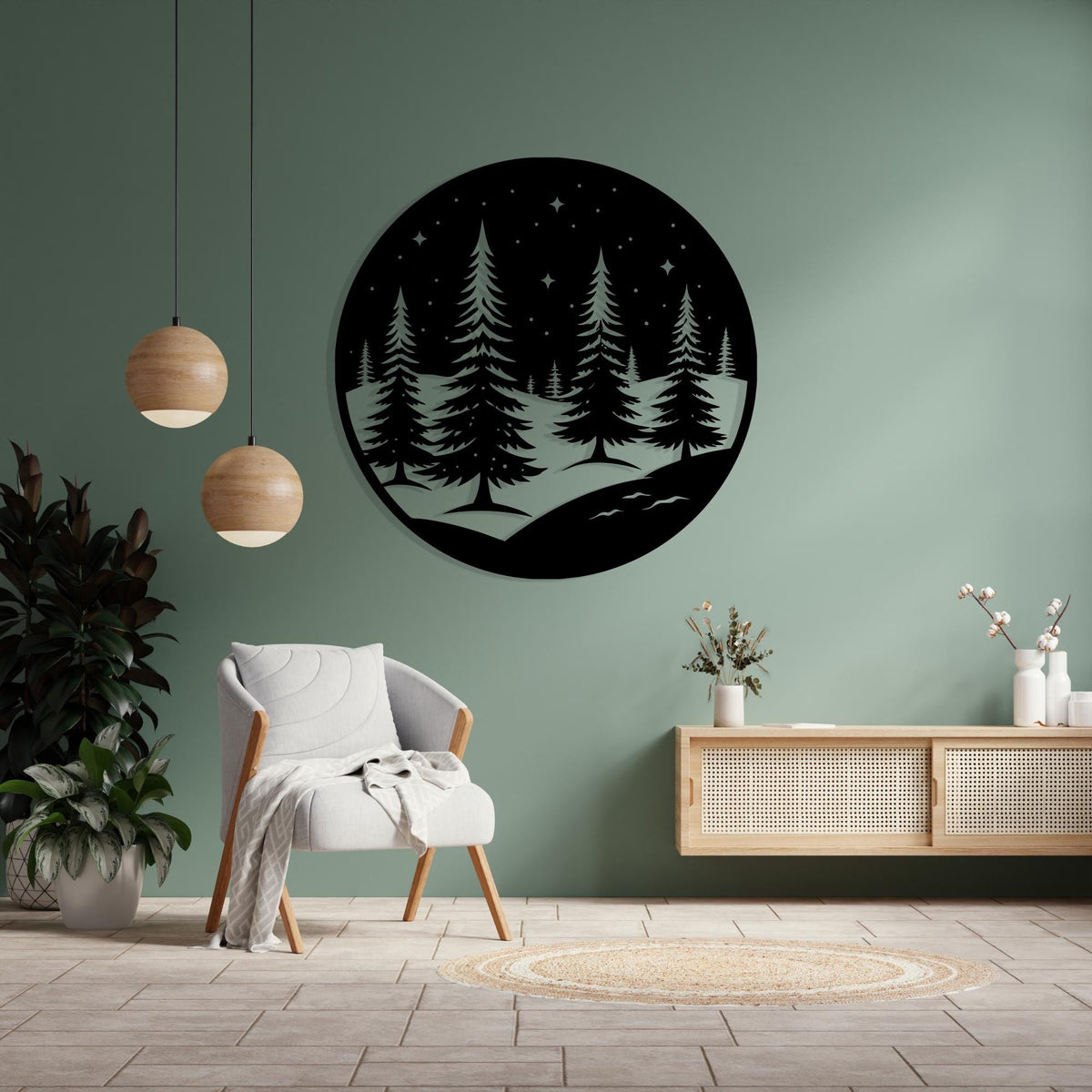 Pine Tree Metal Wall Art bedroom interior styling