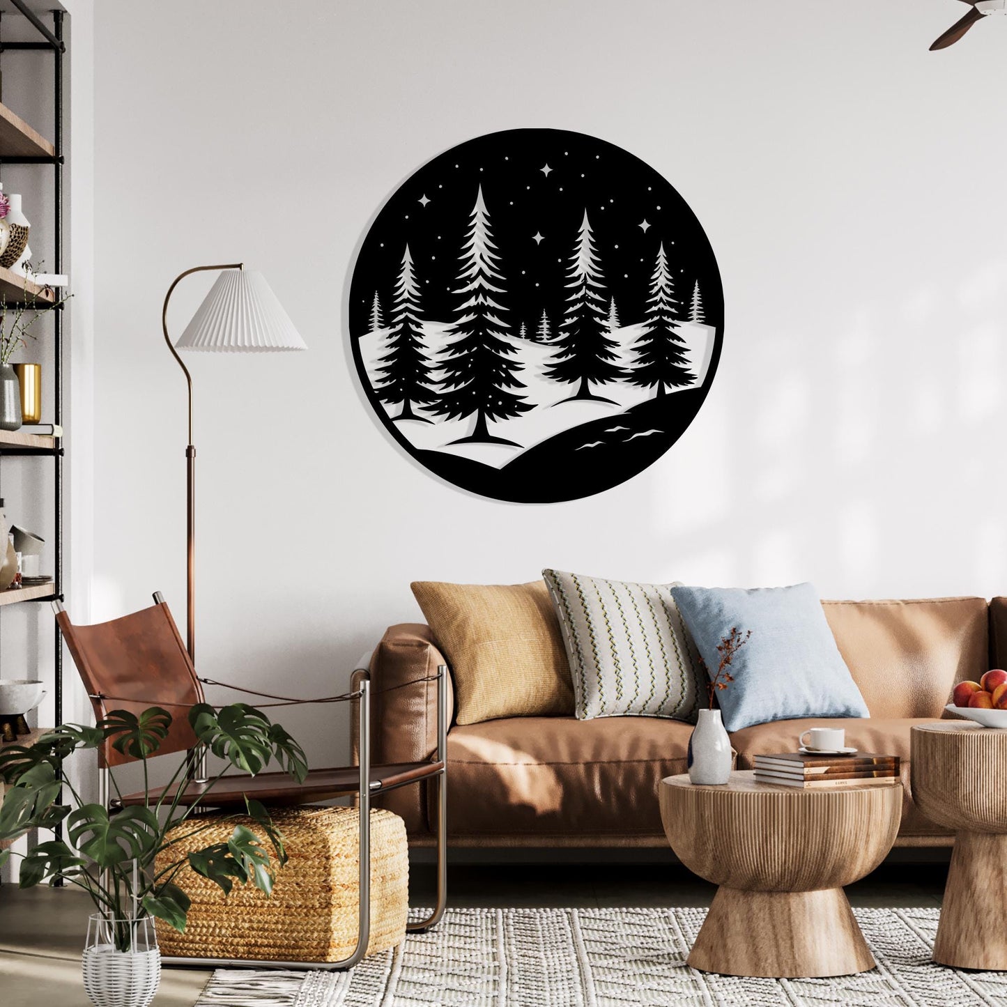 Pine Tree Metal Wall Art, Circle Forest Home Decor, Housewarming Gift | Wallsignature