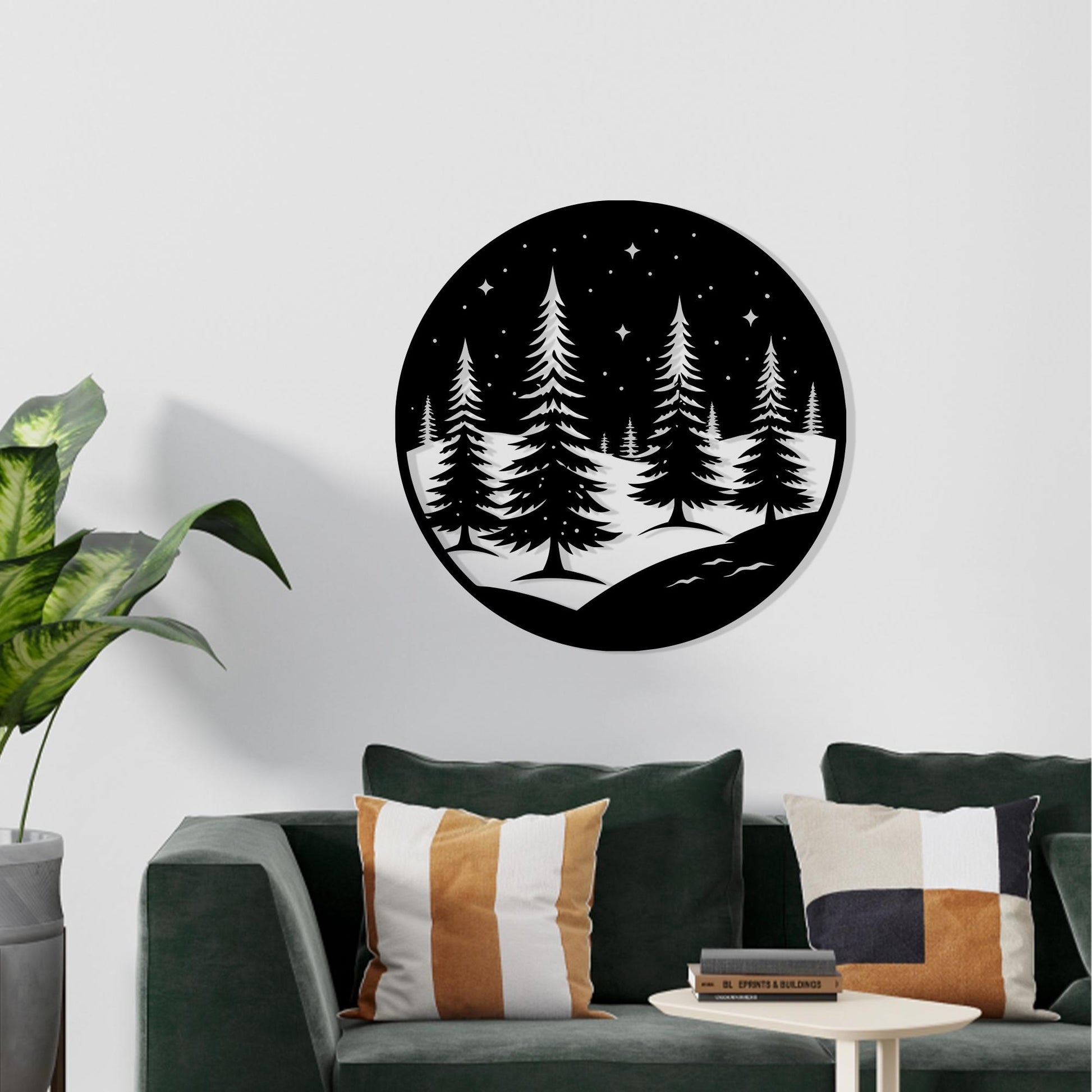Pine Tree Metal Wall Art, Circle Forest Home Decor, Housewarming Gift | Wallsignature