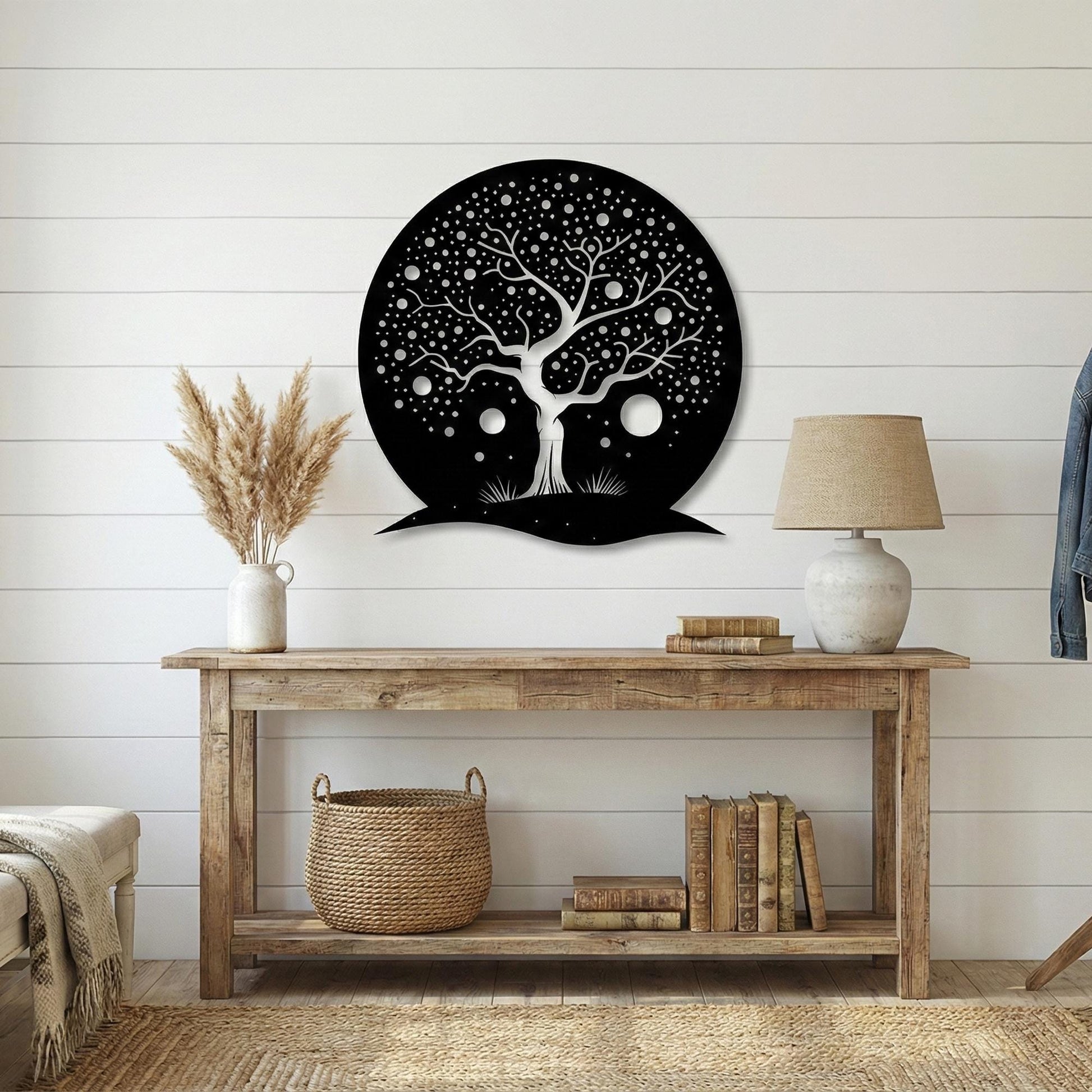 Whimsical Tree of Life Wall Art, Round Metal Moon Decor, Magical Nursery Sign | Wallsignature