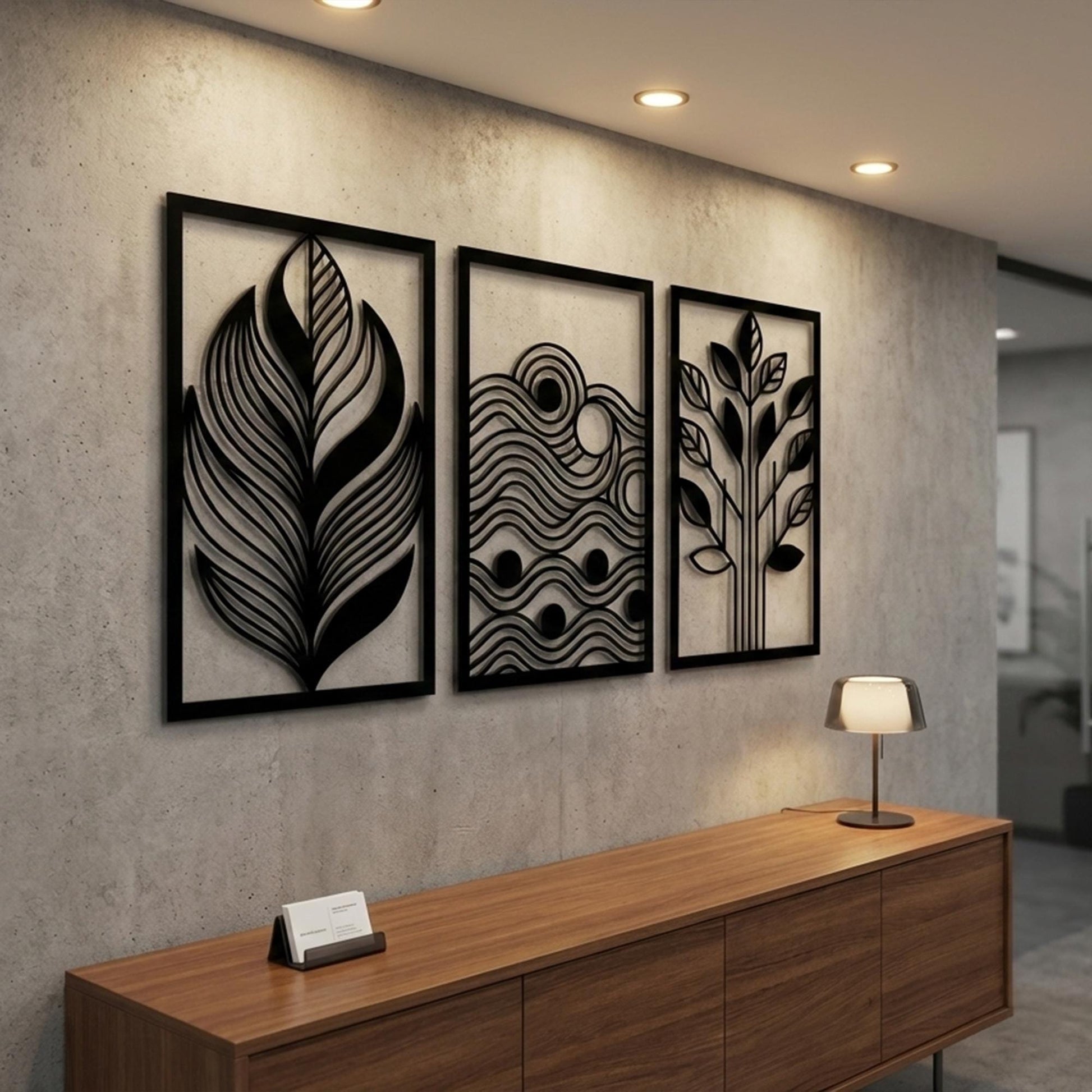 Set of 3 Nature Metal Wall Art hanging hardware and mounting detail