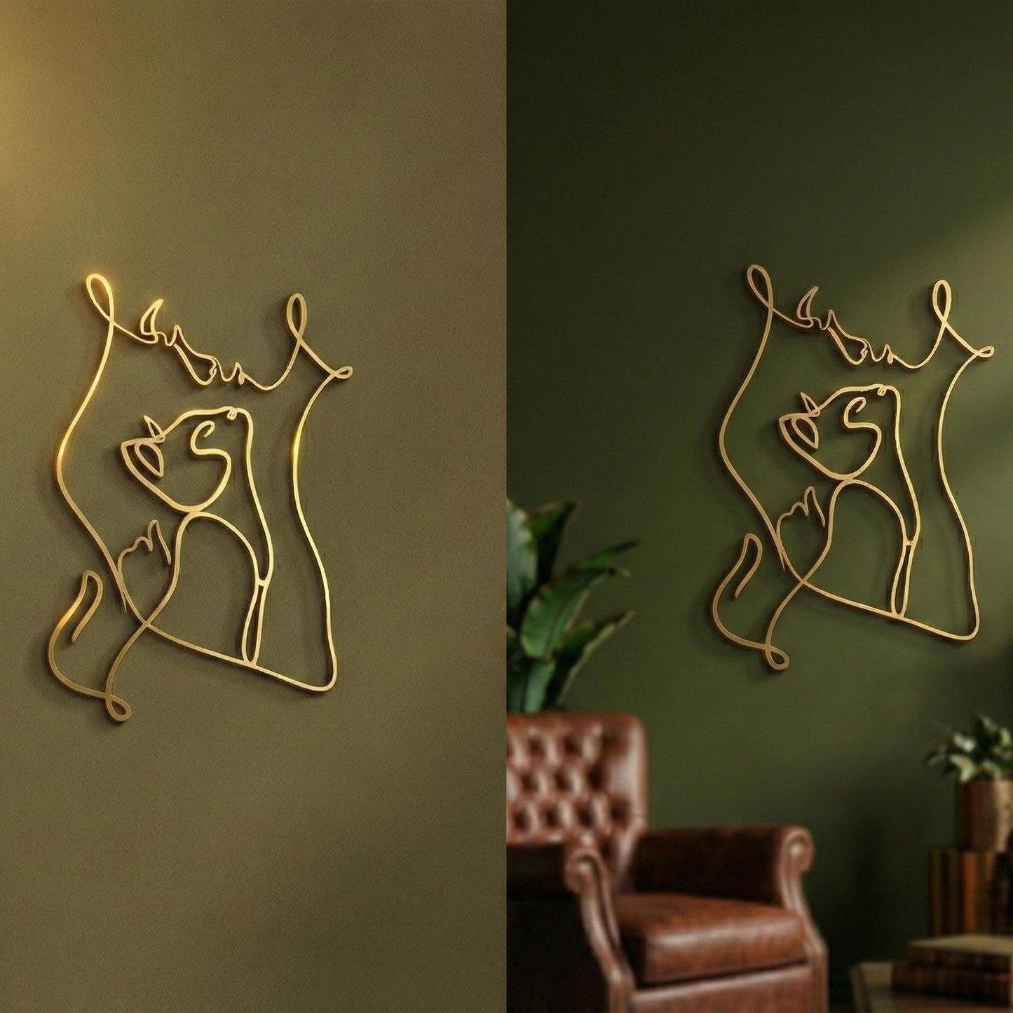 Woman and Cat Metal Wall Art, One Line Pet Decor, Minimalist Animal Lover Gift | Wallsignature
