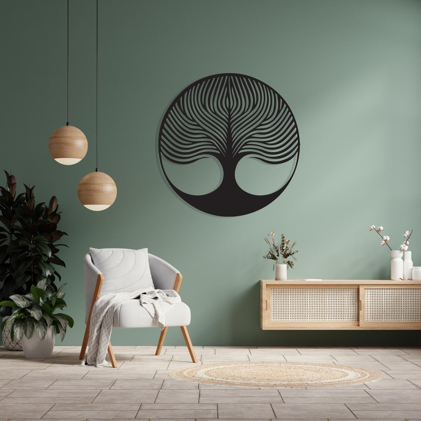 Modern Tree of Life, Round Metal Wall Art, Abstract Nature Sign, Family Gift | Wallsignature