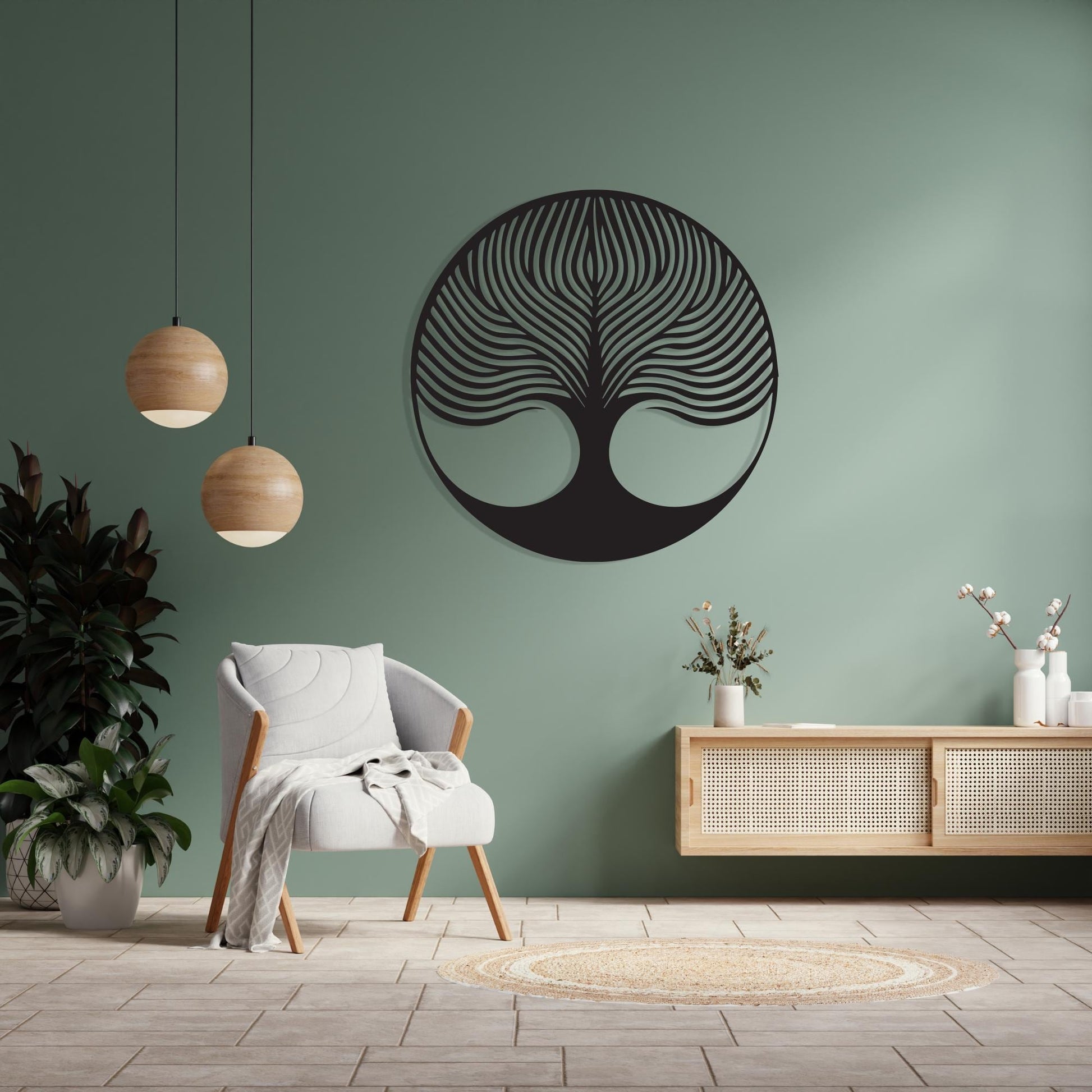 Modern Tree of Life, Round Metal Wall Art, Abstract Nature Sign, Family Gift | Wallsignature