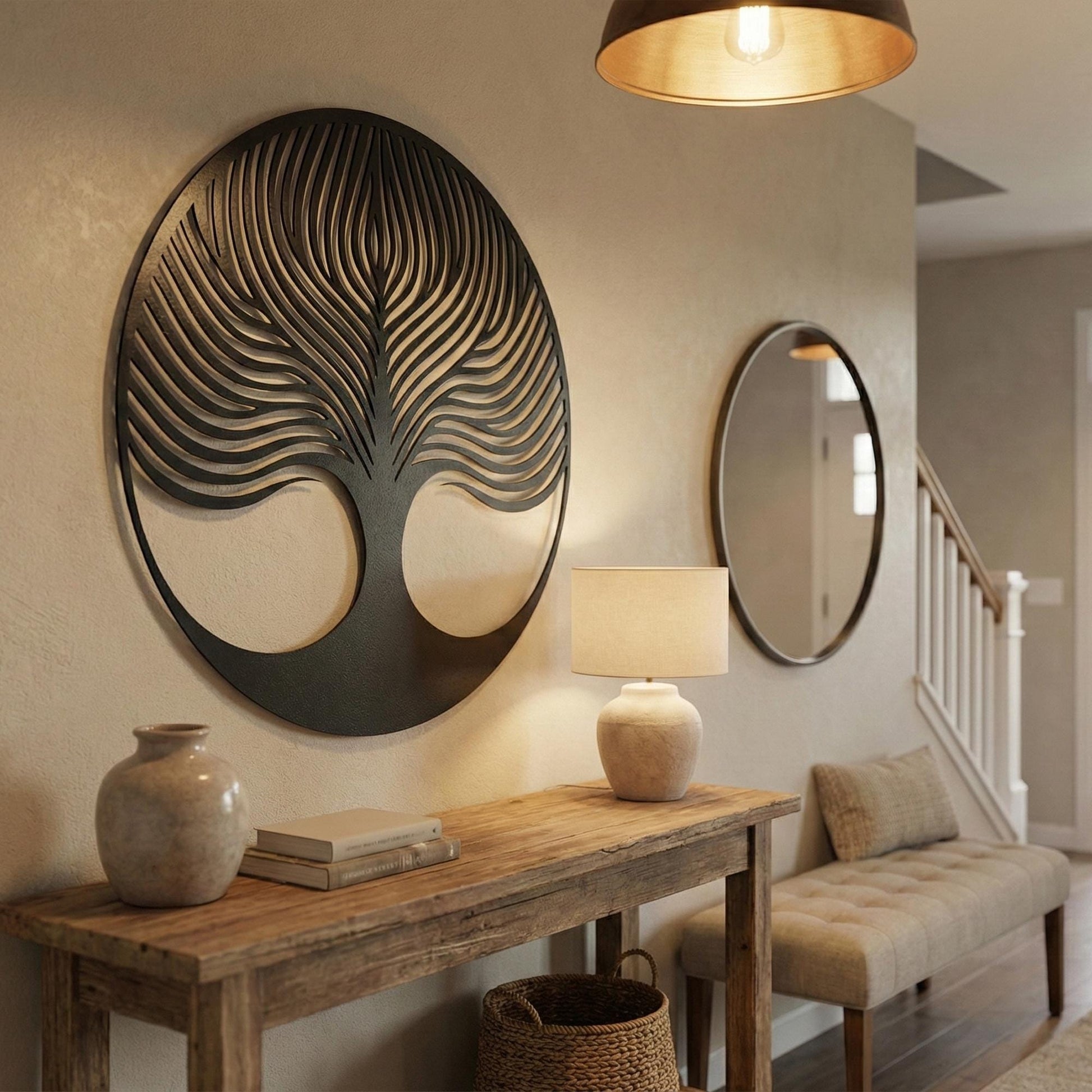 Modern Tree of Life shown on a living room wall