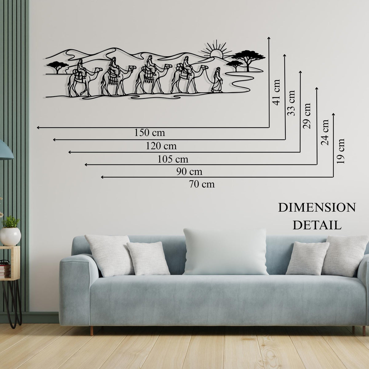 Camel Caravan Metal Wall Art in a modern hallway