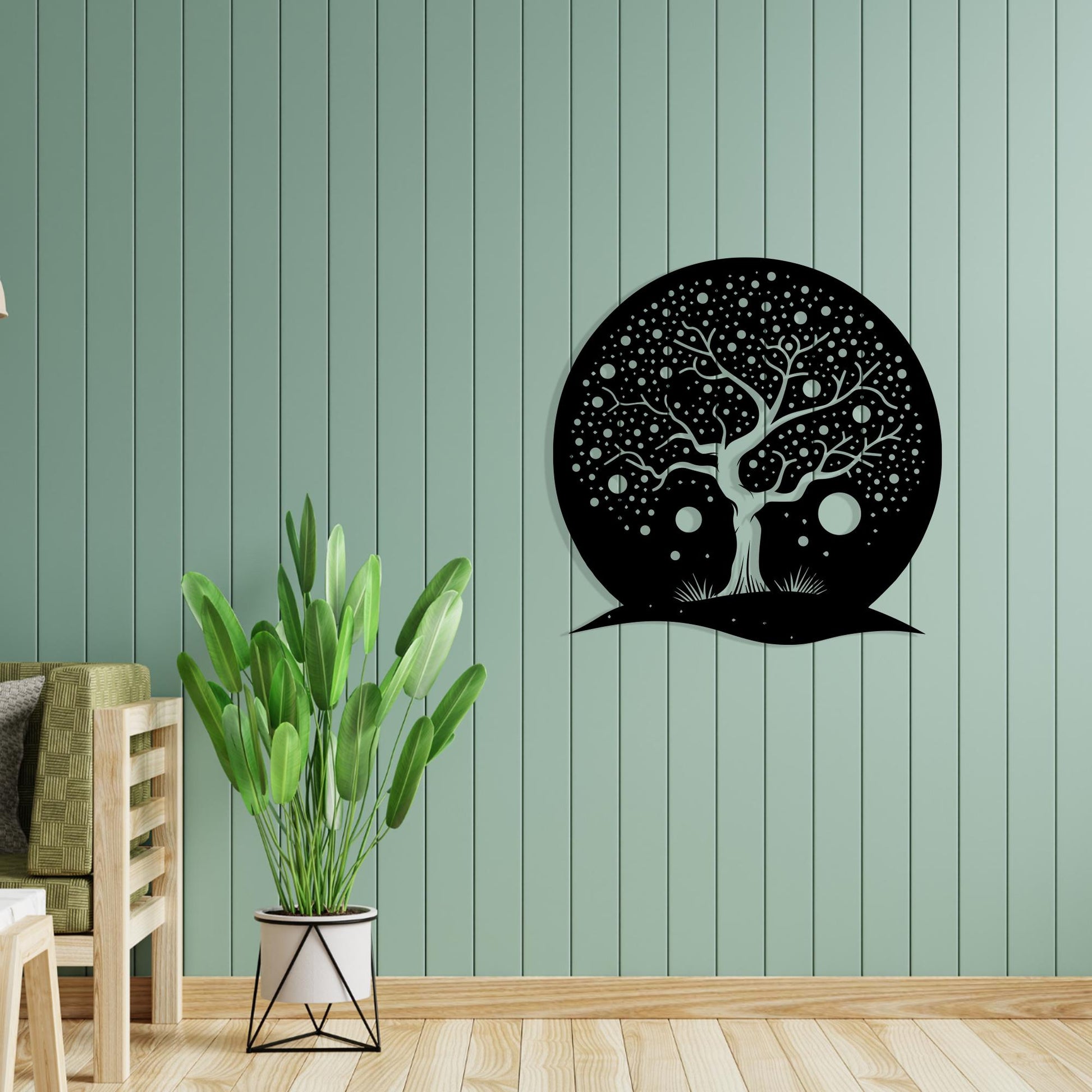 Whimsical Tree of Life Wall Art styled above a sofa