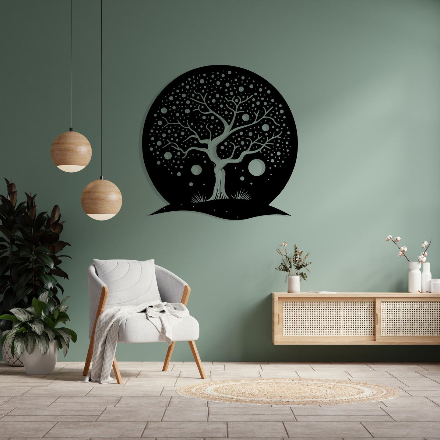 Whimsical Tree of Life Wall Art, Round Metal Moon Decor, Magical Nursery Sign | Wallsignature