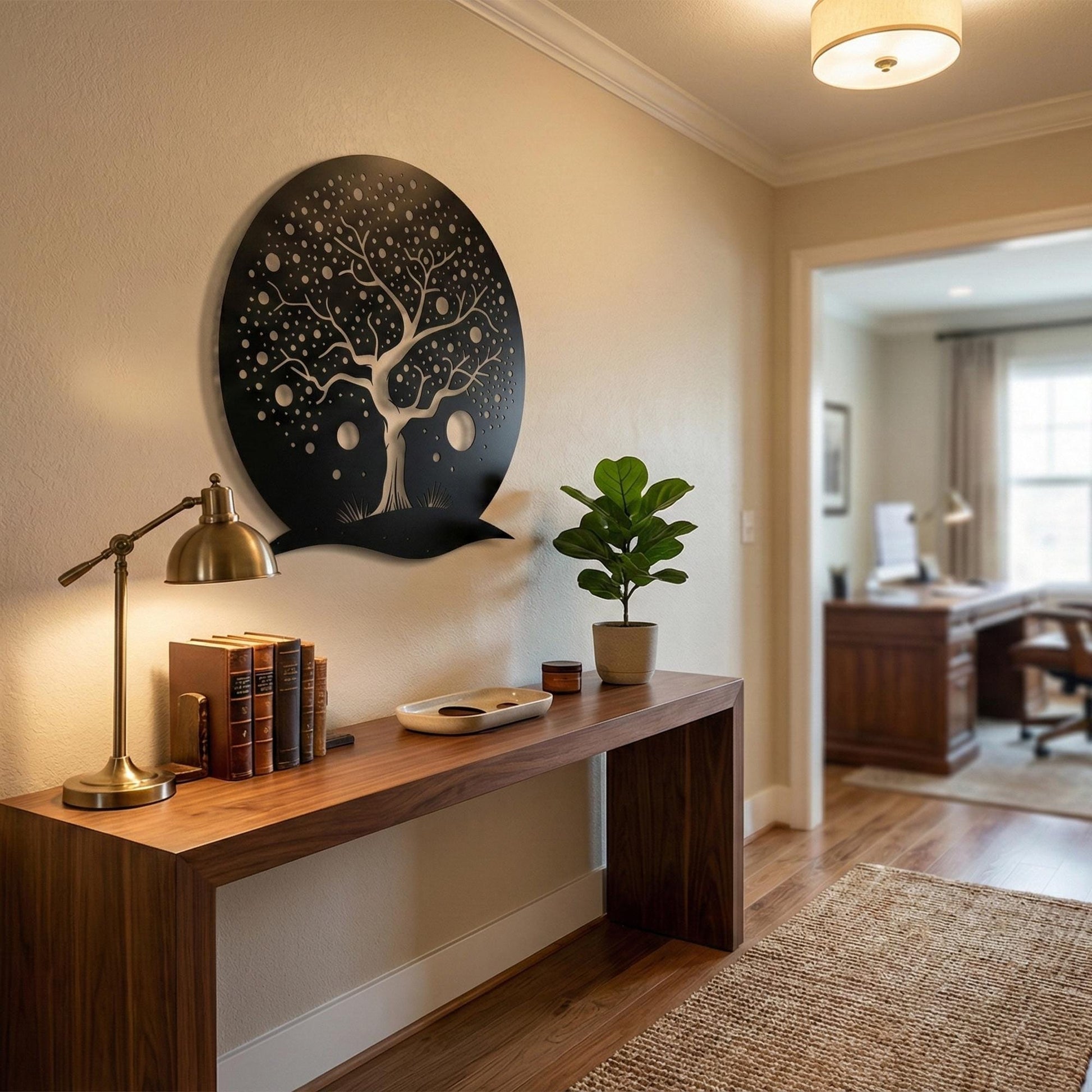 Whimsical Tree of Life Wall Art, Round Metal Moon Decor, Magical Nursery Sign | Wallsignature