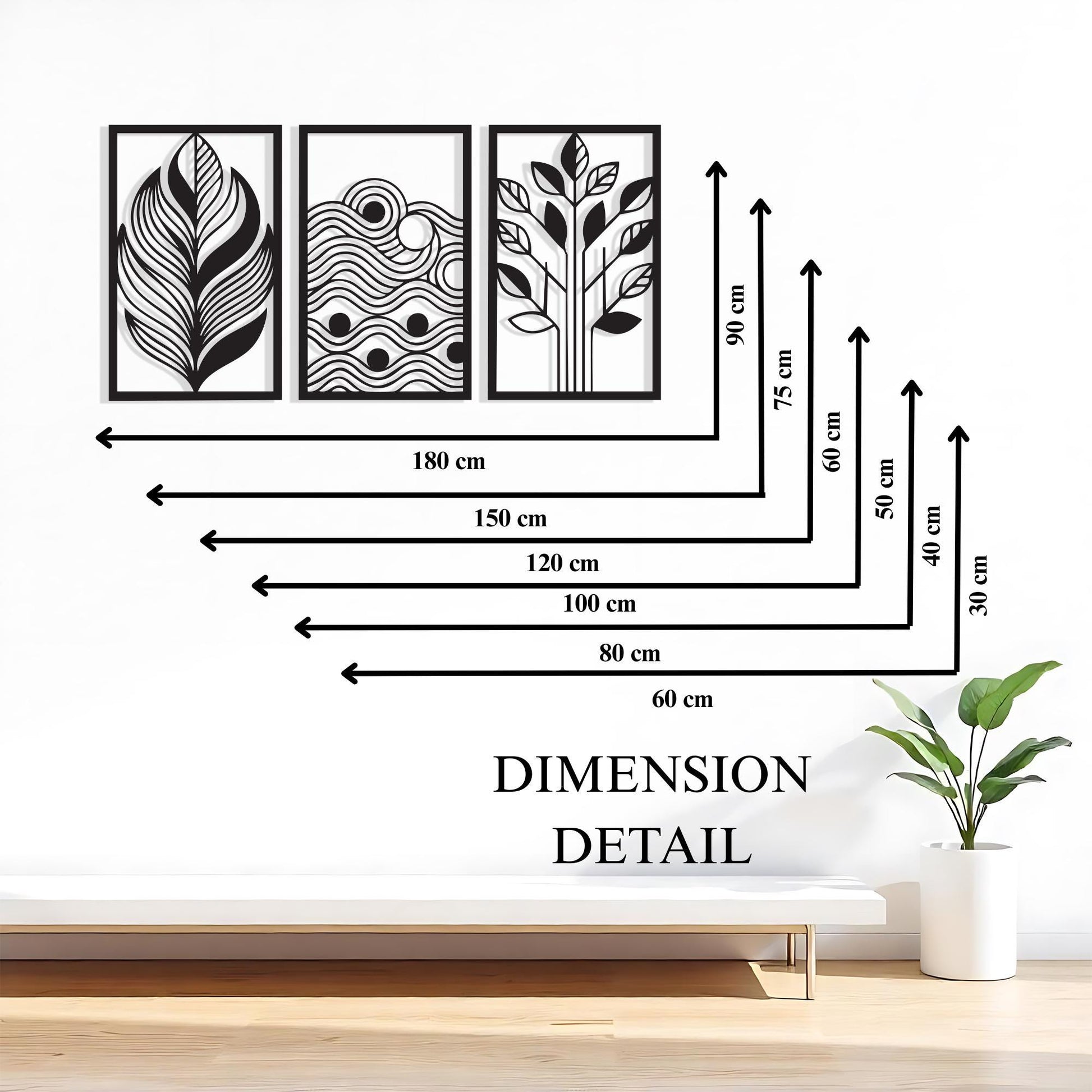 Set of 3 Nature Metal Wall Art detail of the metal edge