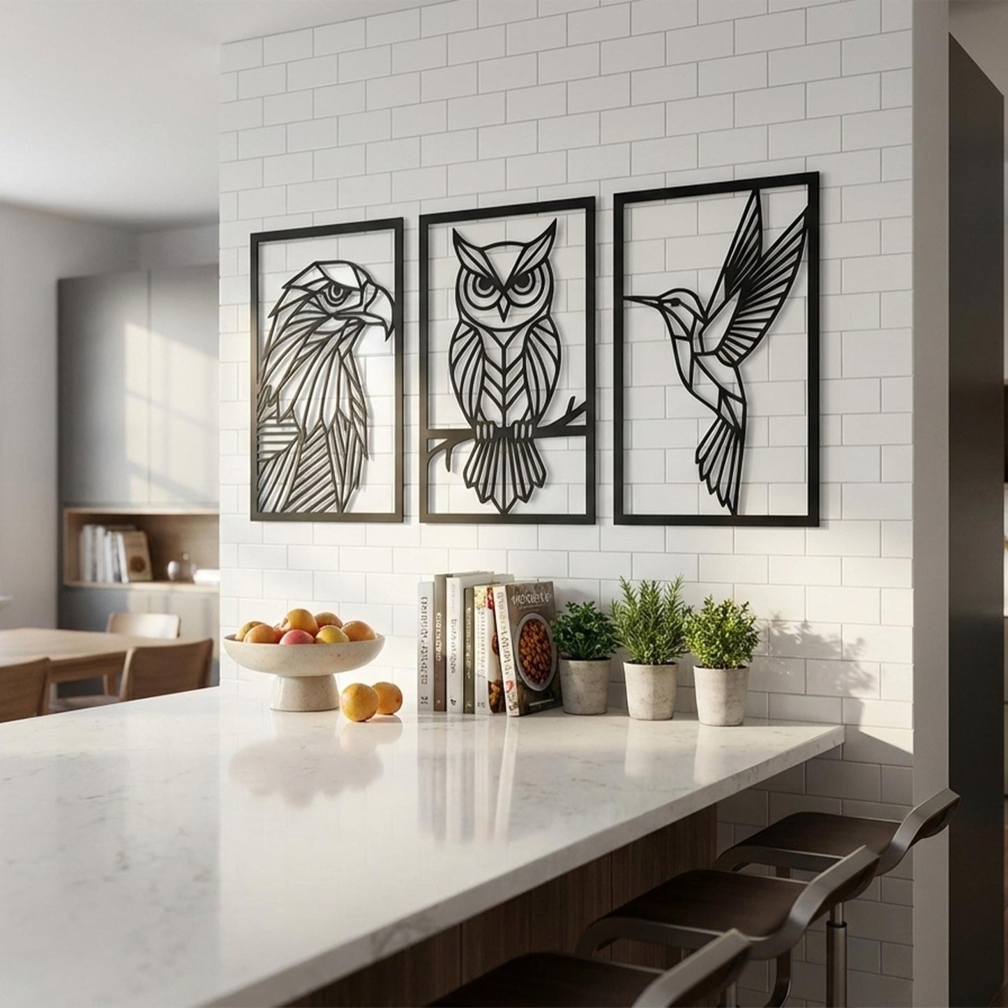 Geometric Bird Metal Wall Art Set, Eagle, Owl, Hummingbird, Modern Nature Decor | Wallsignature