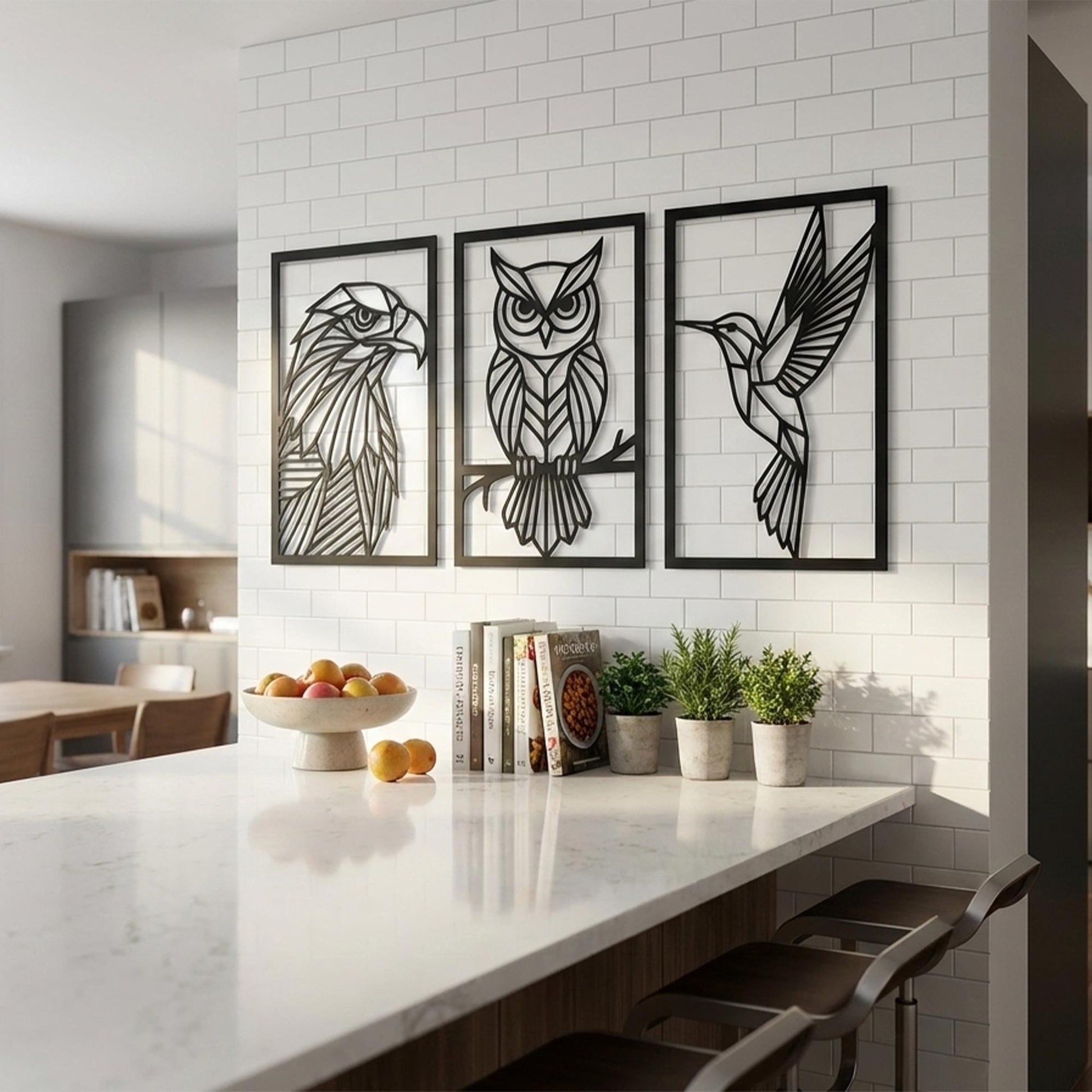 Geometric Bird Metal Wall Art Set, Eagle, Owl, Hummingbird, Modern Nature Decor | Wallsignature