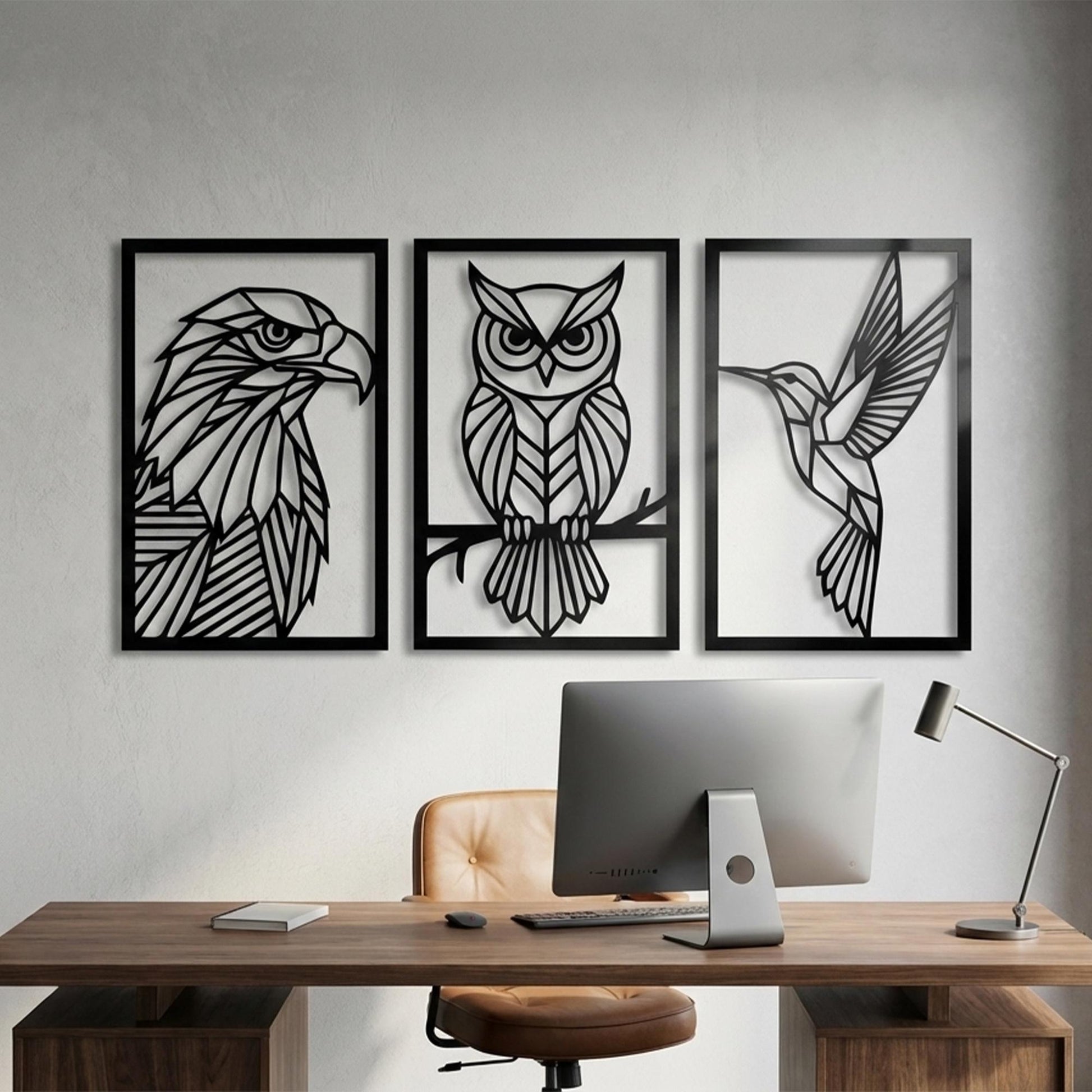 Geometric Bird Metal Wall Art Set bedroom interior styling