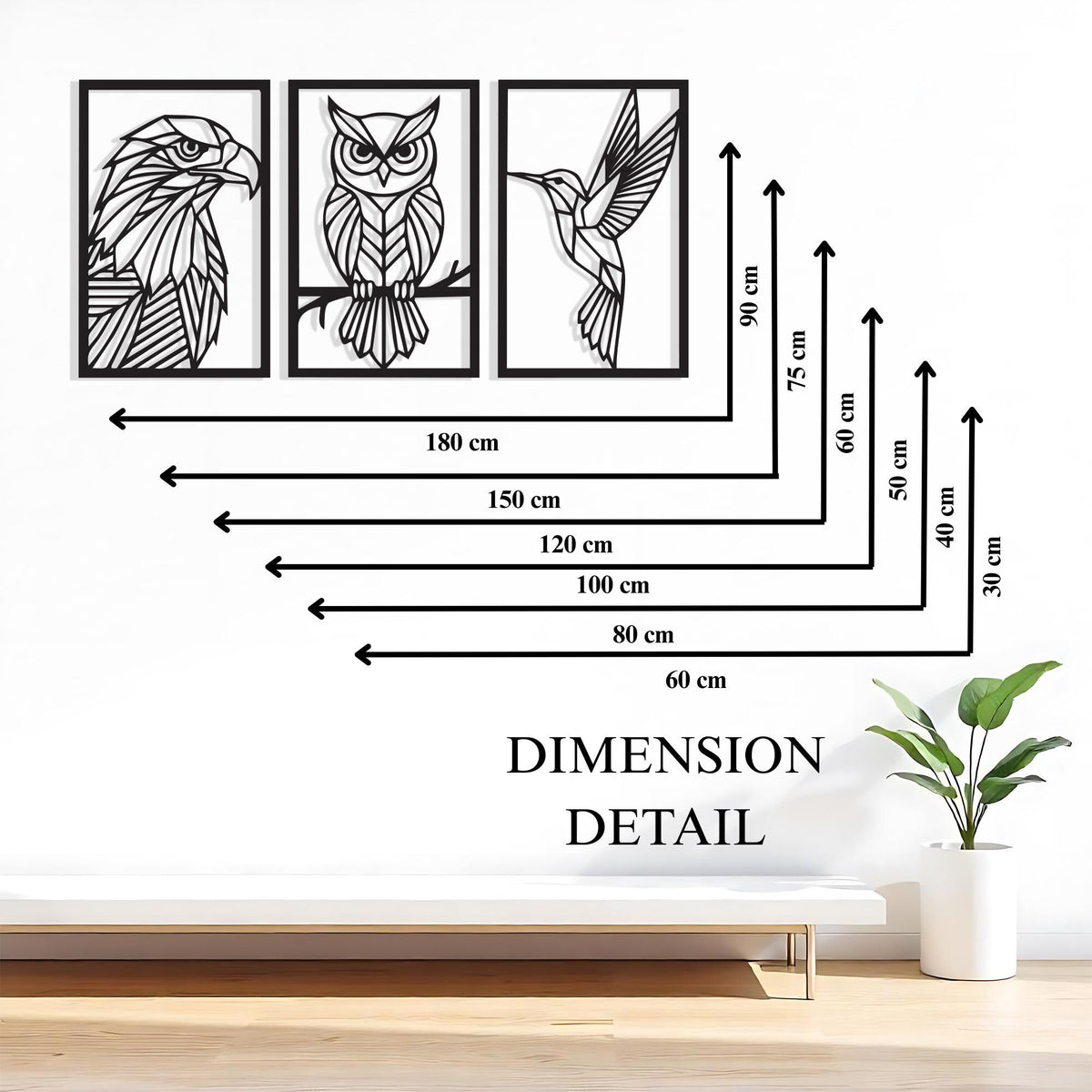 Geometric Bird Metal Wall Art Set detail of the metal edge