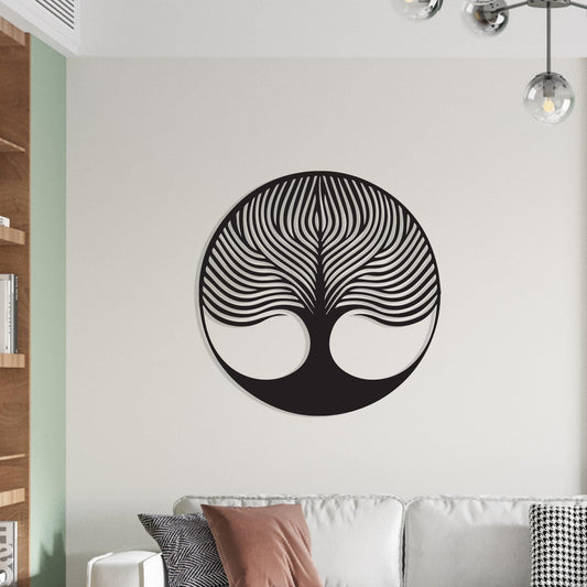 Modern Tree of Life, Round Metal Wall Art, Abstract Nature Sign, Family Gift | Wallsignature