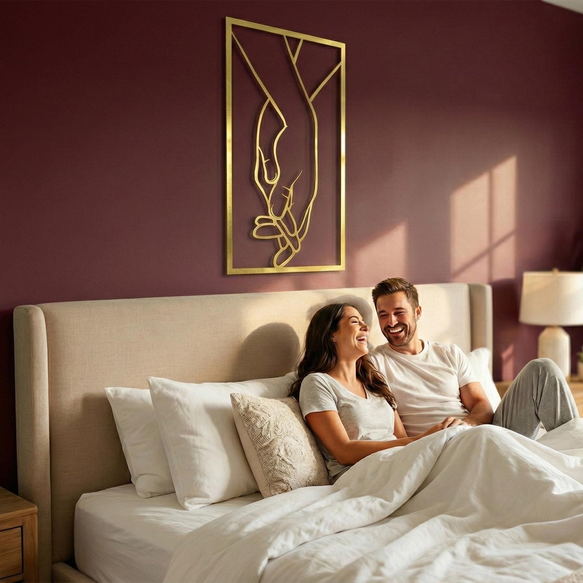 Minimalist Metal Hands Wall Art, Romantic Couple Line Art Decor, Unique Birthday Gift | Wallsignature