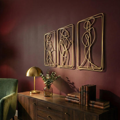 Set of 3 Metal Wall Art size guide with dimensions in cm and inches