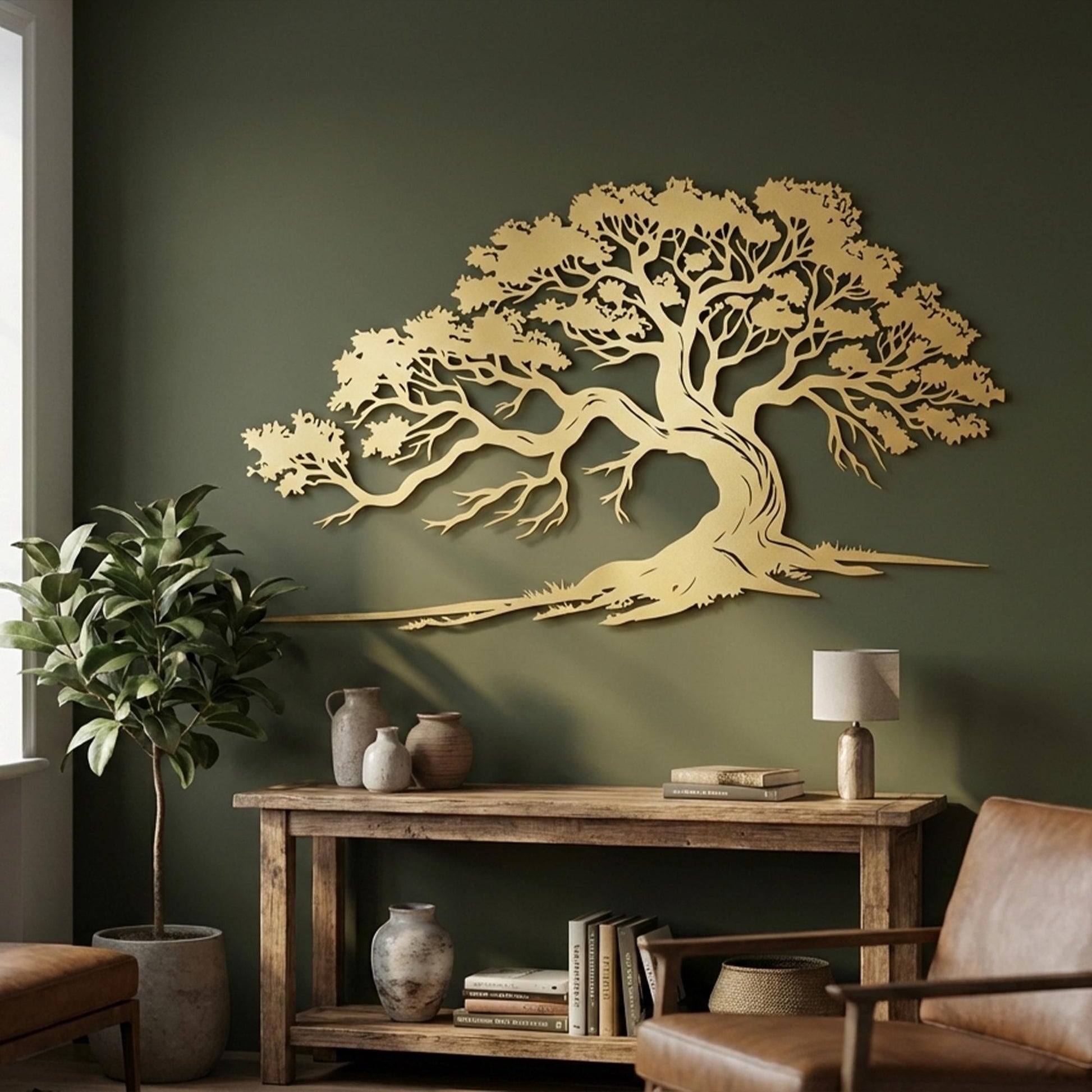 Large Oak Tree Metal Wall Art close-up of the powder-coated finish