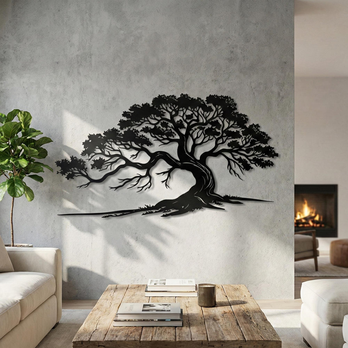 Large Oak Tree Metal Wall Art – laser-cut steel wall decor