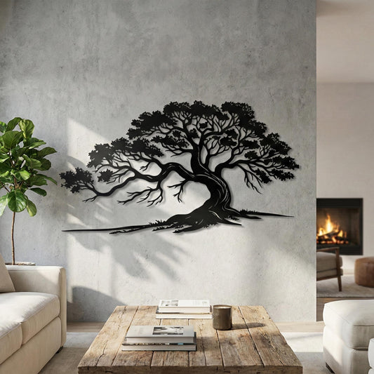 Large Oak Tree Metal Wall Art – laser-cut steel wall decor