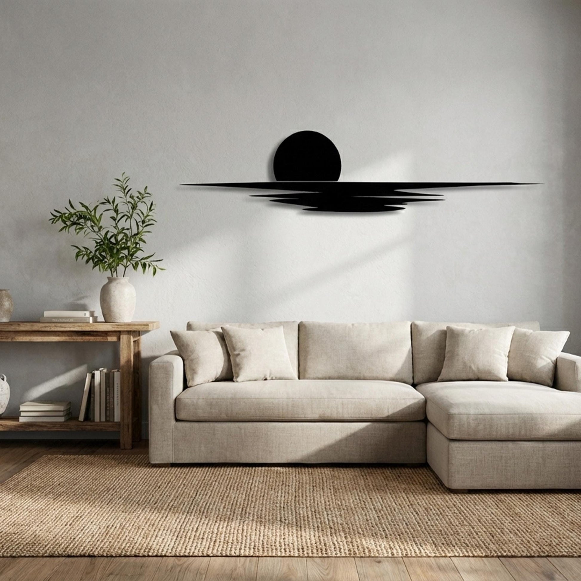 Minimalist Sun Horizon Metal Wall Art, Modern Sunset Decor, Large Zen Living Room Hanging | Wallsignature