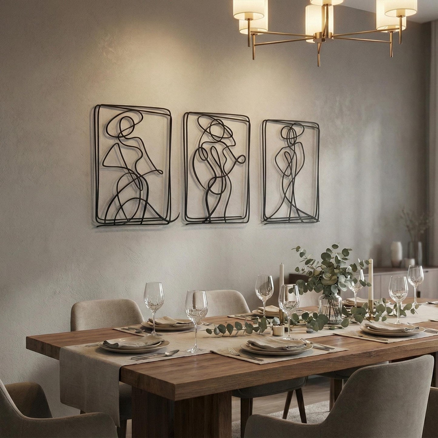 Minimalist Metal Woman Line Art, Modern Home Decor, Set of 3 | Wallsignature