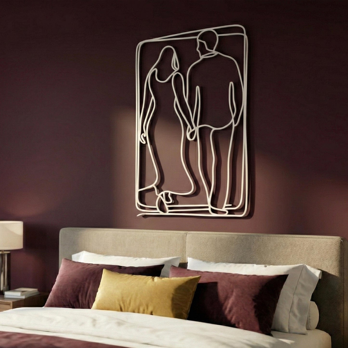 Couple Minimalist Metal Wall Art shown on a living room wall