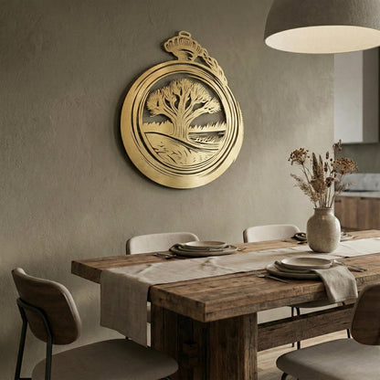 Vintage Pocket Watch Metal Wall Art styled above a sofa