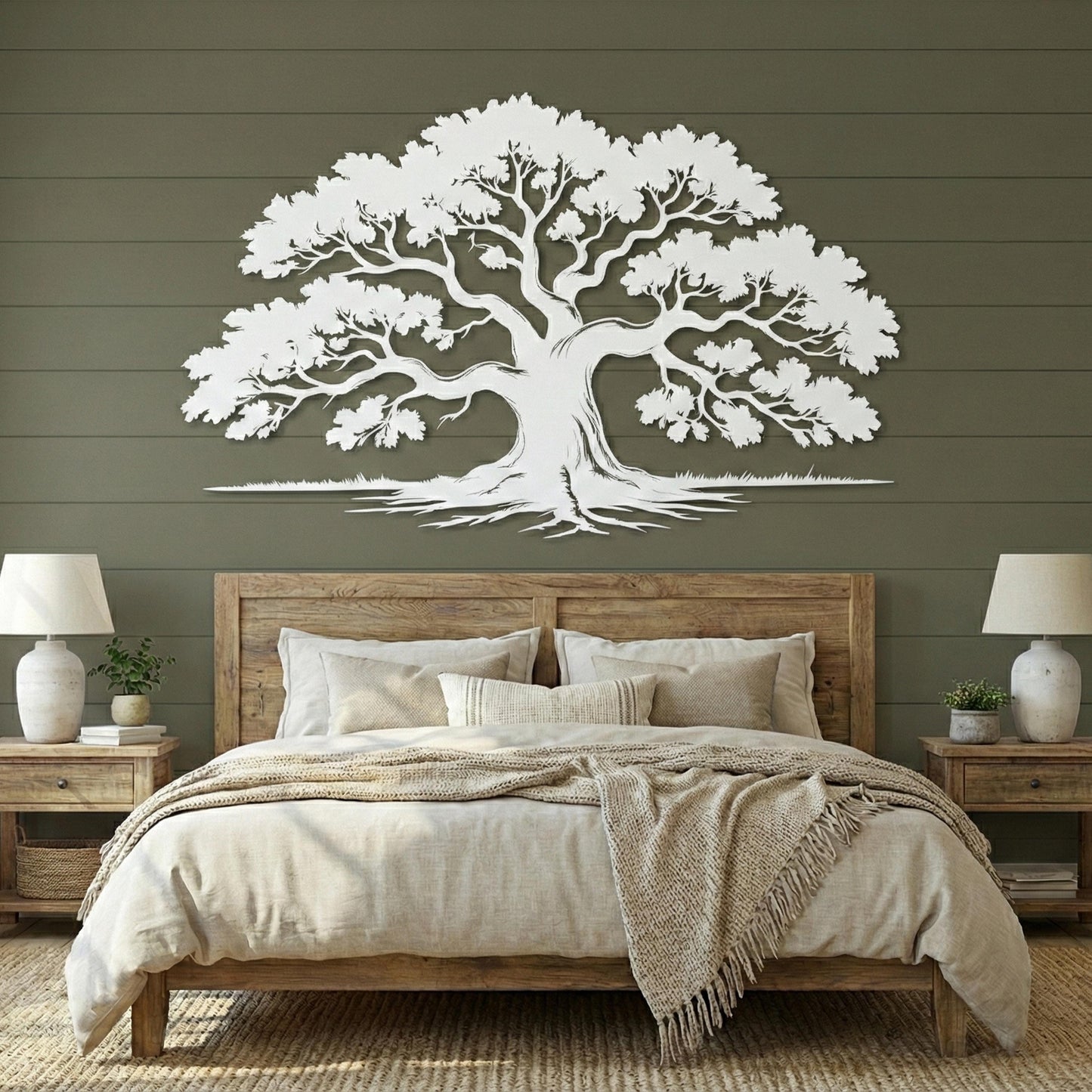 Metal Tree of Life Wall Art, Oak Silhouette Family Sign, Over Bed Decor | Wallsignature
