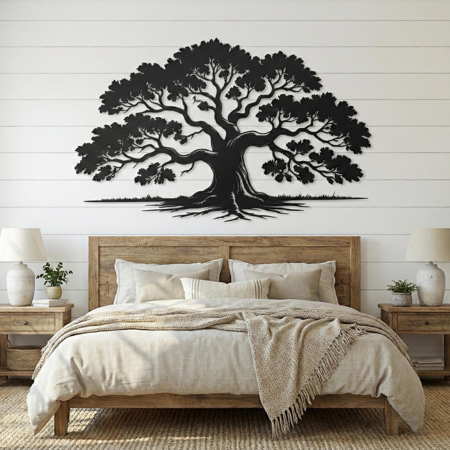 Metal Tree of Life Wall Art, Oak Silhouette Family Sign, Over Bed Decor | Wallsignature