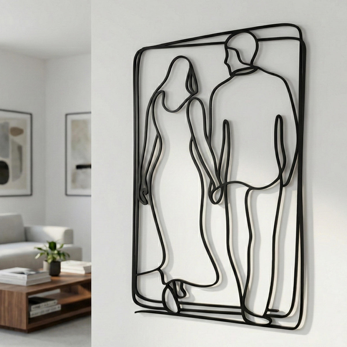Couple Minimalist Metal Wall Art close-up of the powder-coated finish