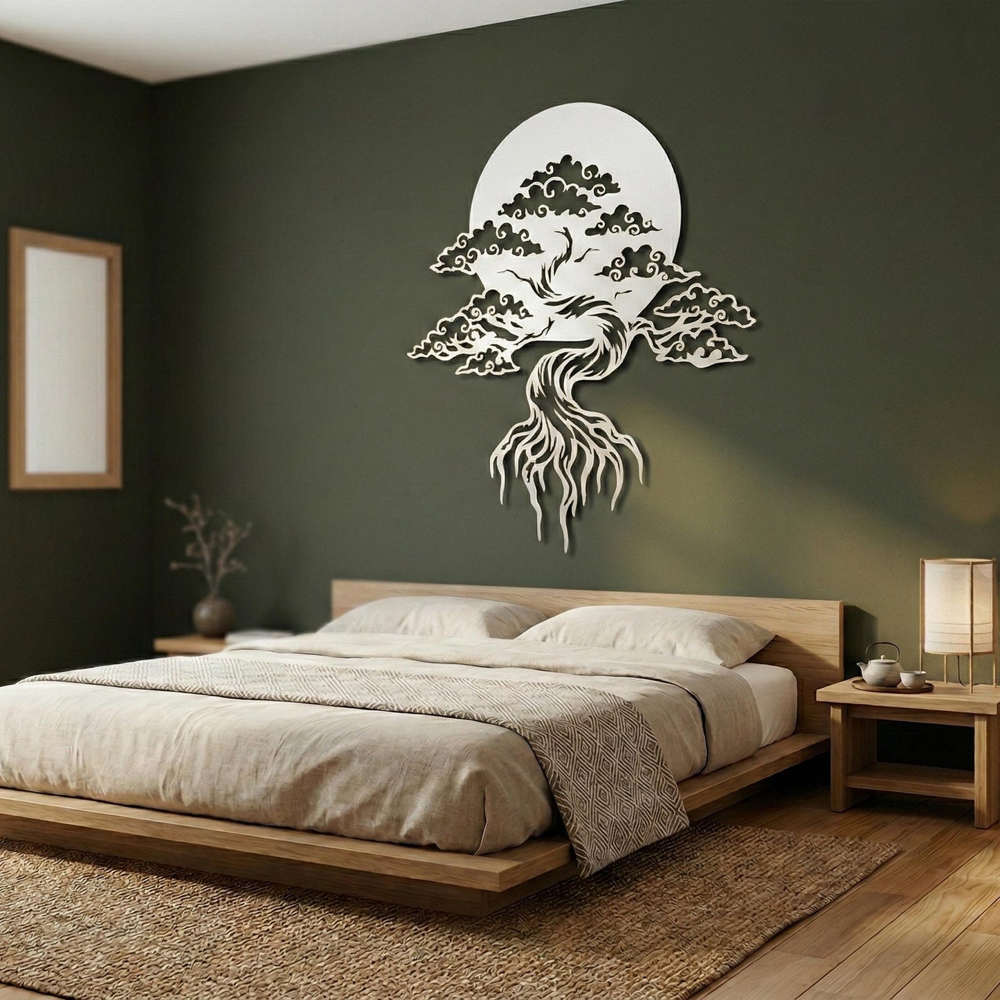 Bonsai Tree Metal Wall Art – Zen Japanese Sun Moon Decor | Wallsignature