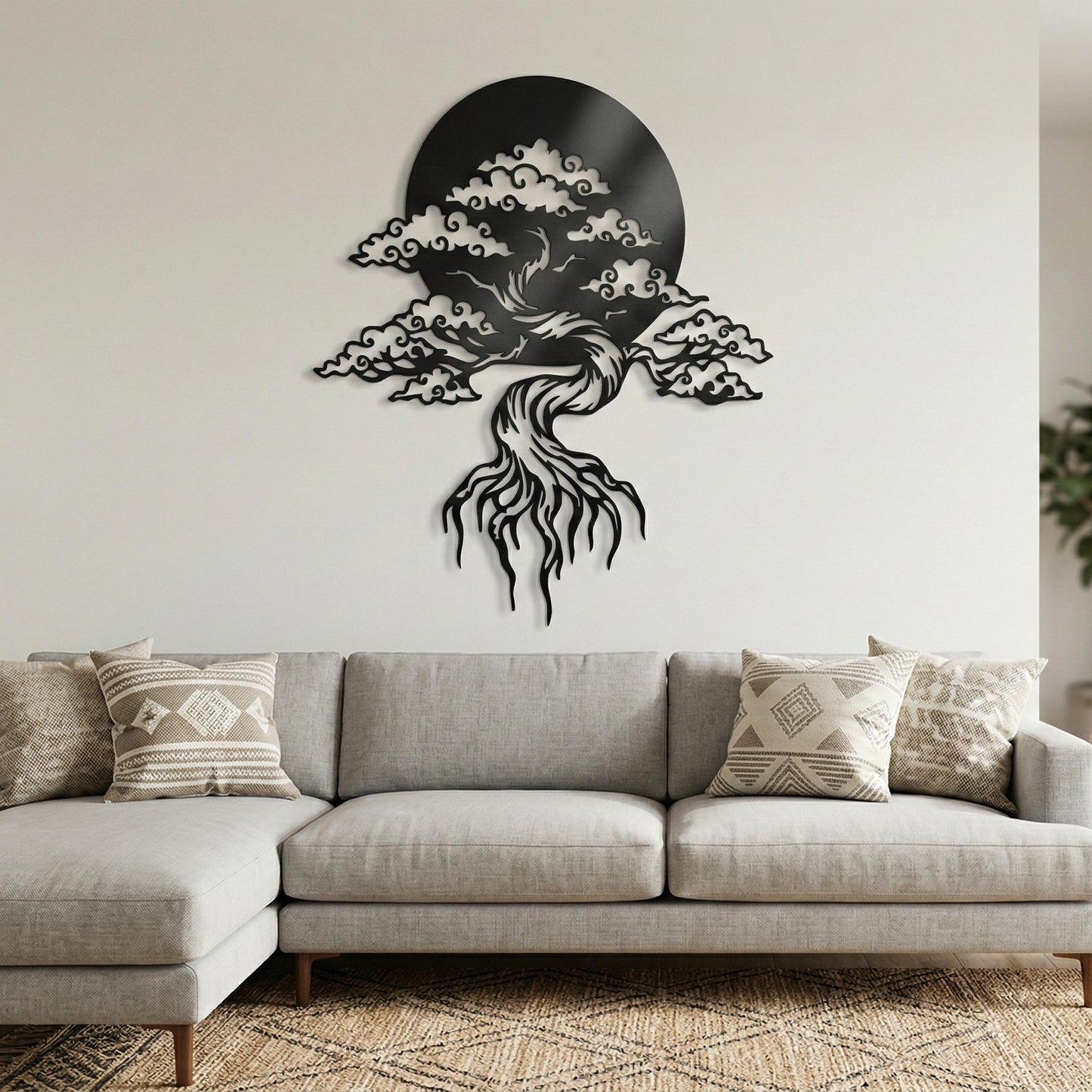 Bonsai Tree Metal Wall Art hanging hardware and mounting detail