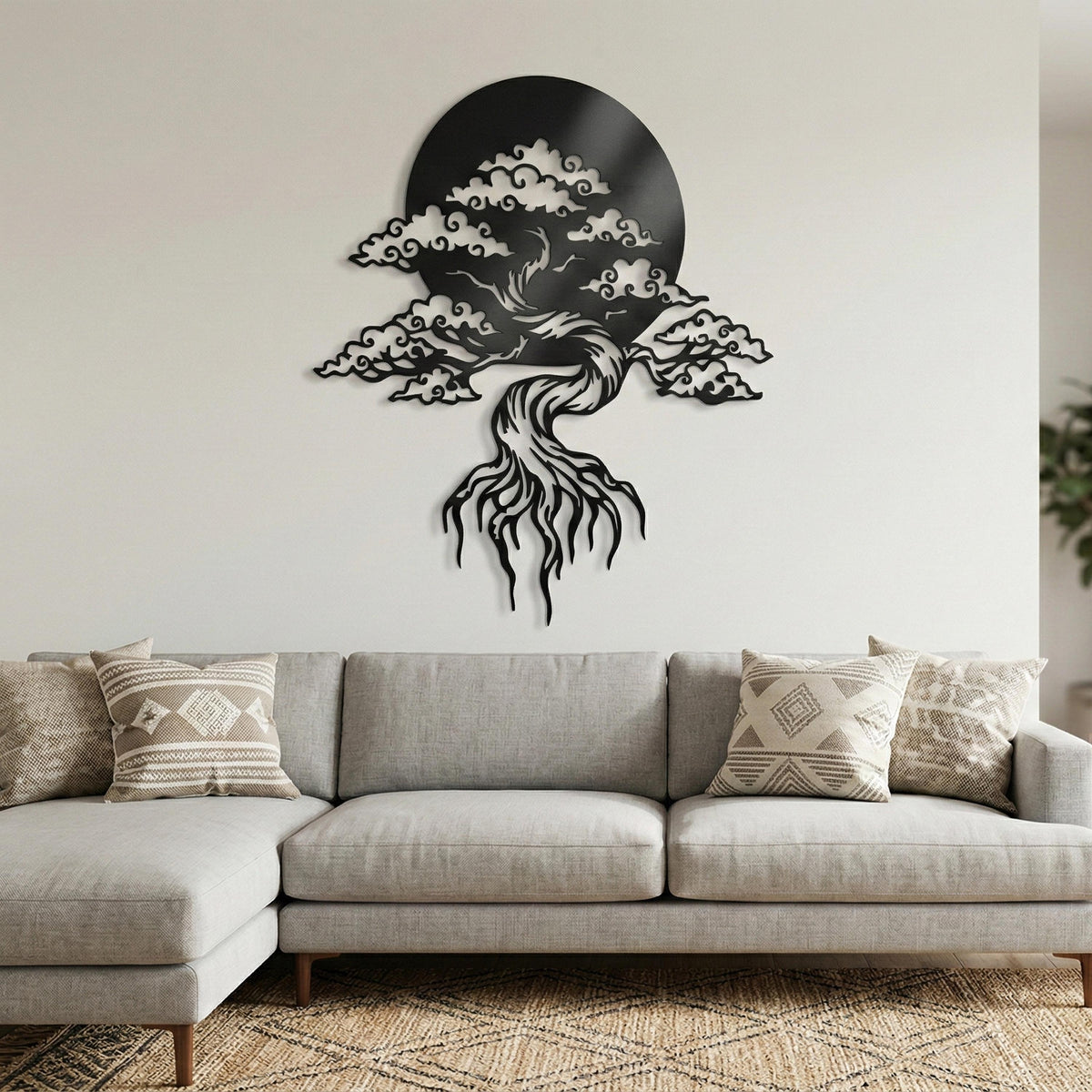 Bonsai Tree Metal Wall Art hanging hardware and mounting detail