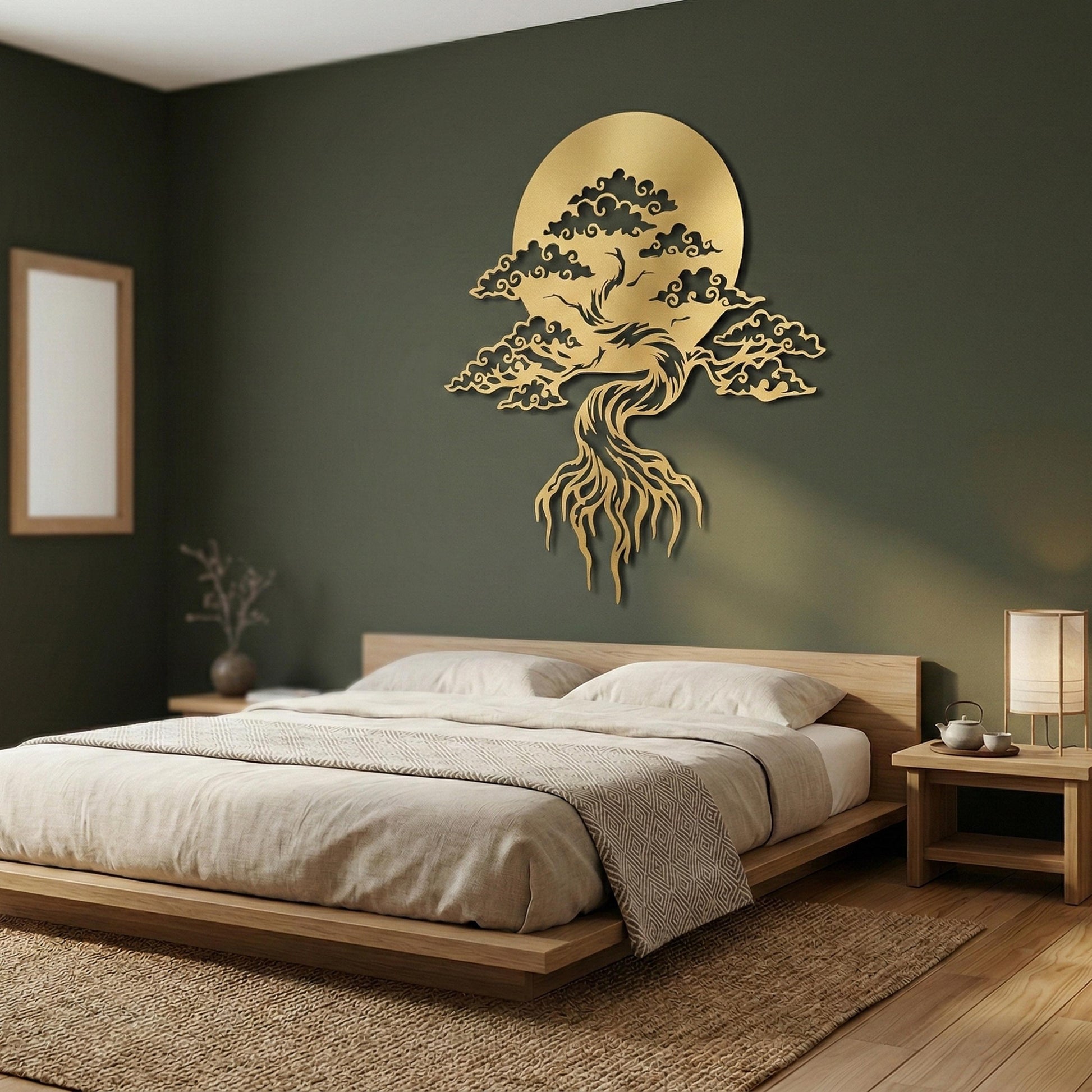 Bonsai Tree Metal Wall Art – Round Japanese Zen Garden Decor | Wallsignature