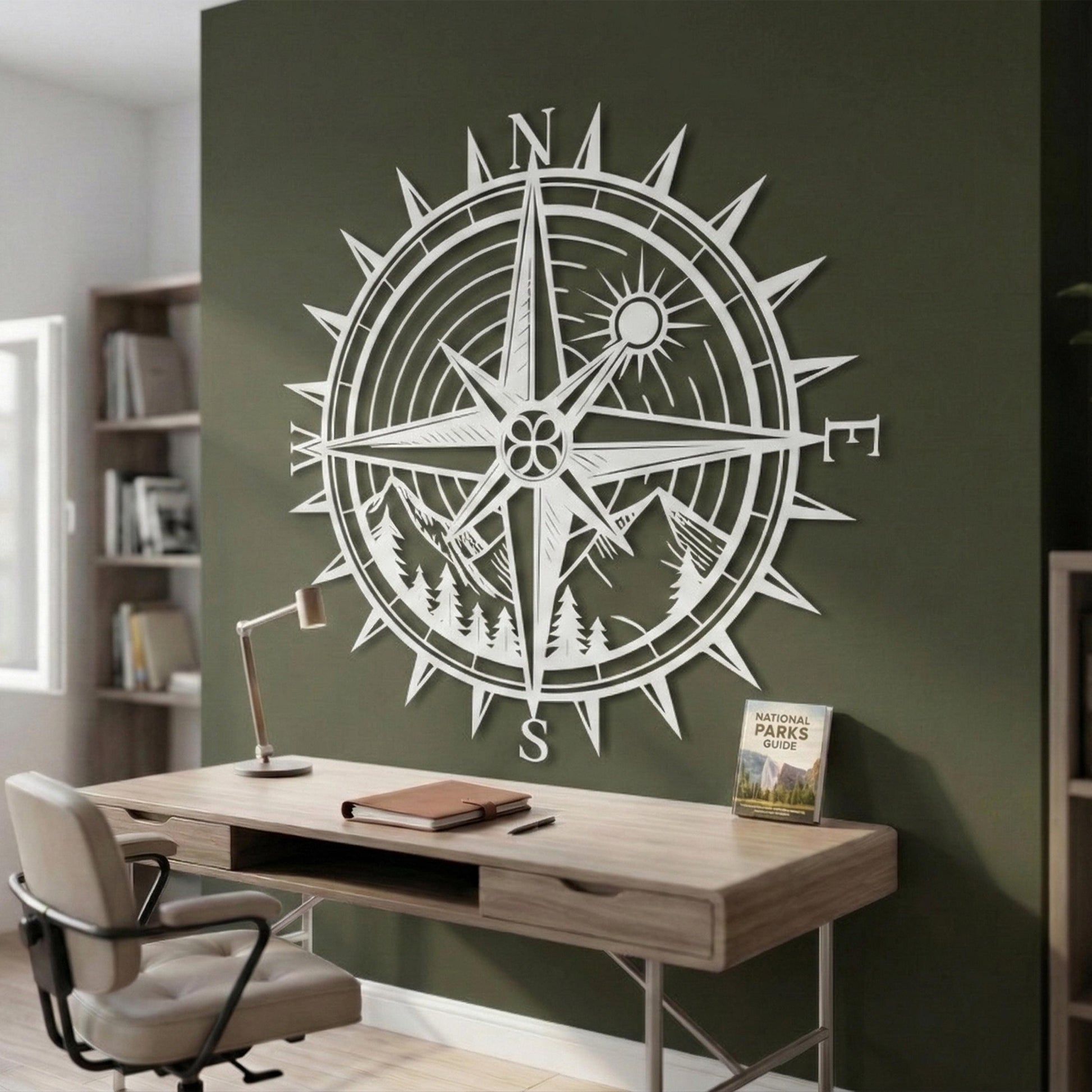 Compass Metal Wall Art close-up of the powder-coated finish