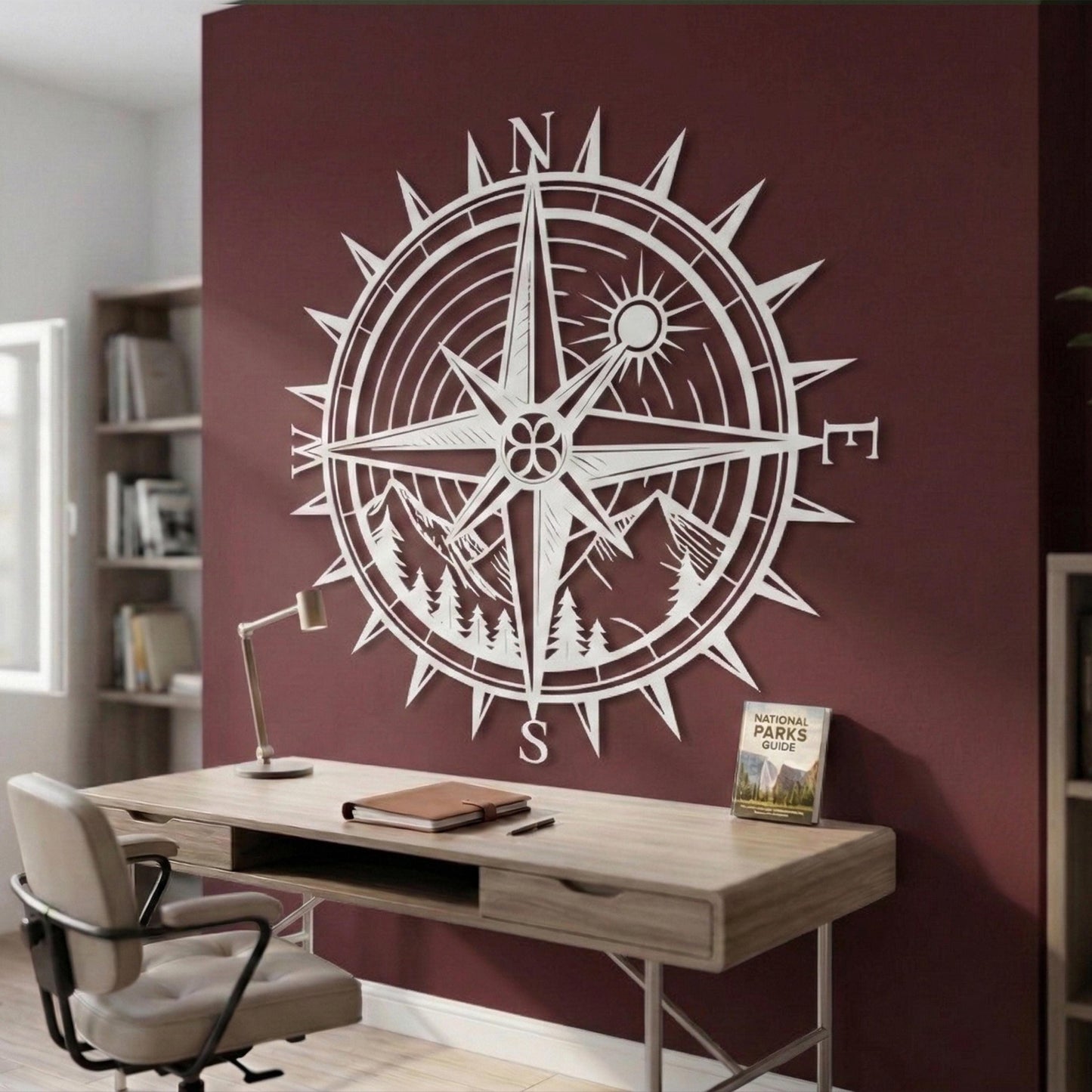 Compass Metal Wall Art styled above a sofa