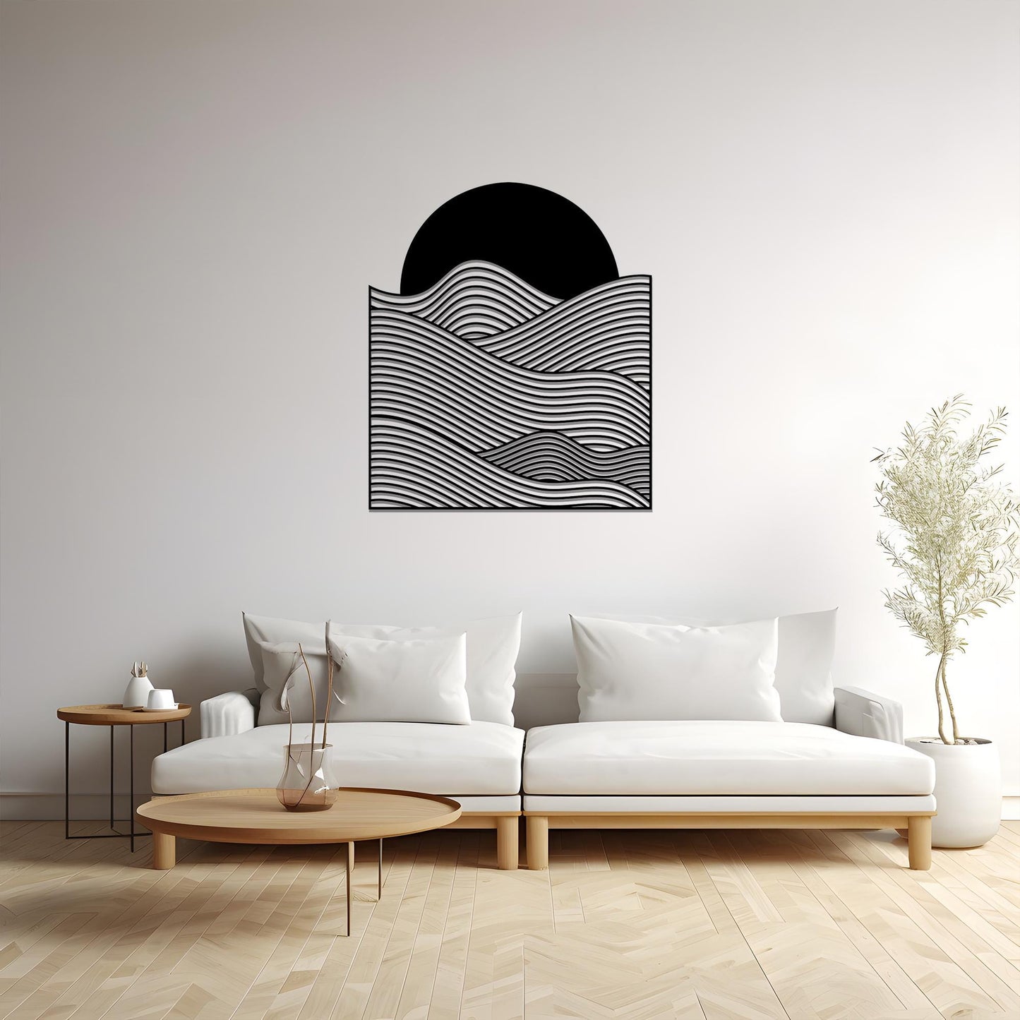 Ocean Wave Metal Wall Art, Minimalist Sea Sunset Decor, Modern Beach House Hanging | Wallsignature