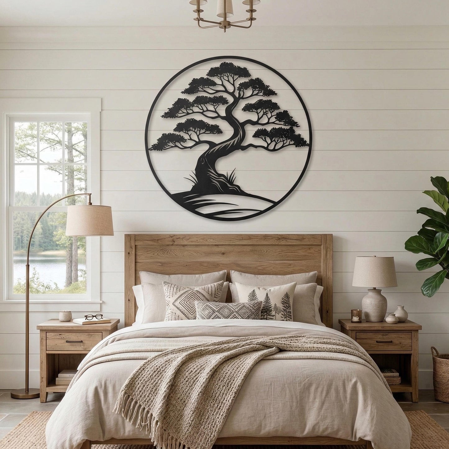 Bonsai Tree Metal Wall Art close-up of the powder-coated finish