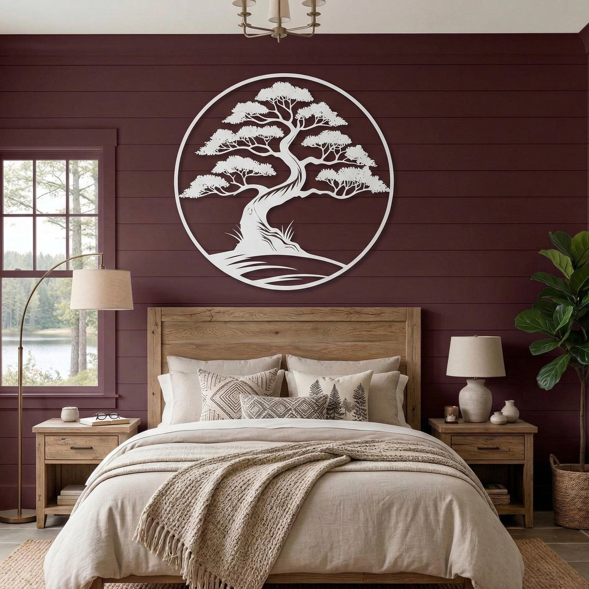 Bonsai Tree Metal Wall Art in a modern hallway