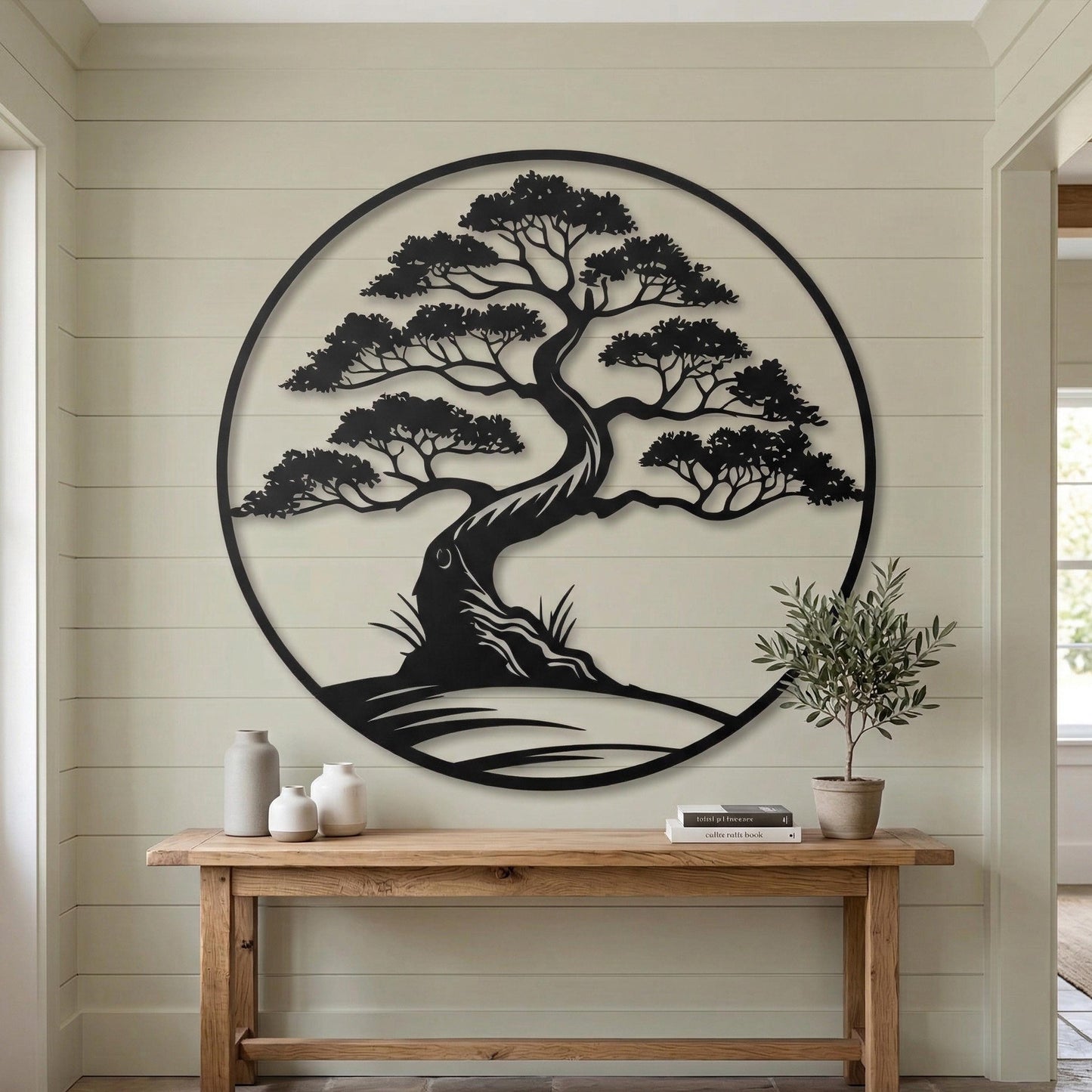 Bonsai Tree Metal Wall Art size guide with dimensions in cm and inches