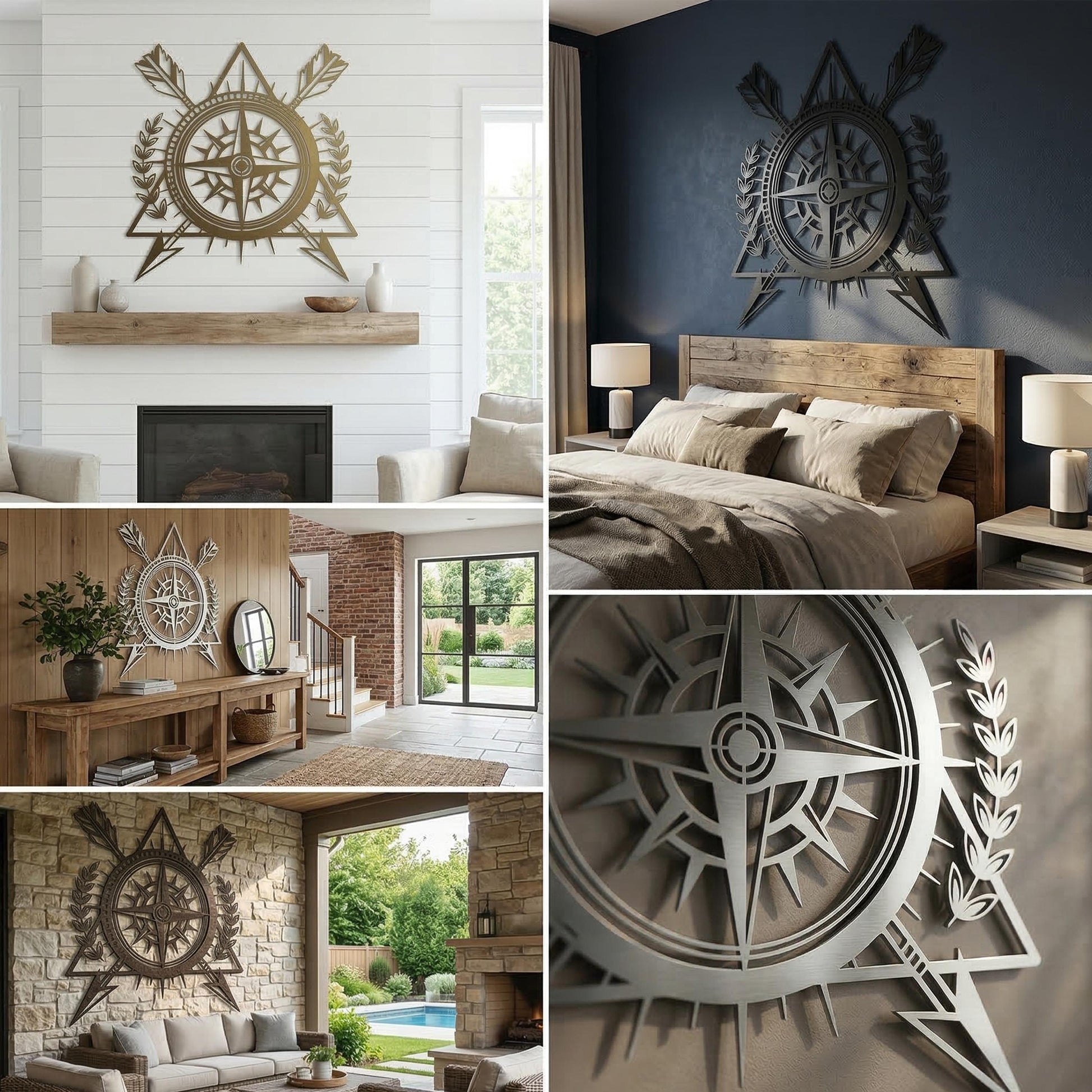 Rustic Arrow Compass Metal Wall Art, Explorer Decor | Wallsignature