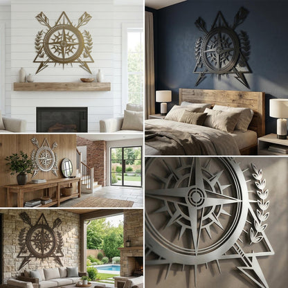 Rustic Arrow Compass Metal Wall Art close-up of the powder-coated finish