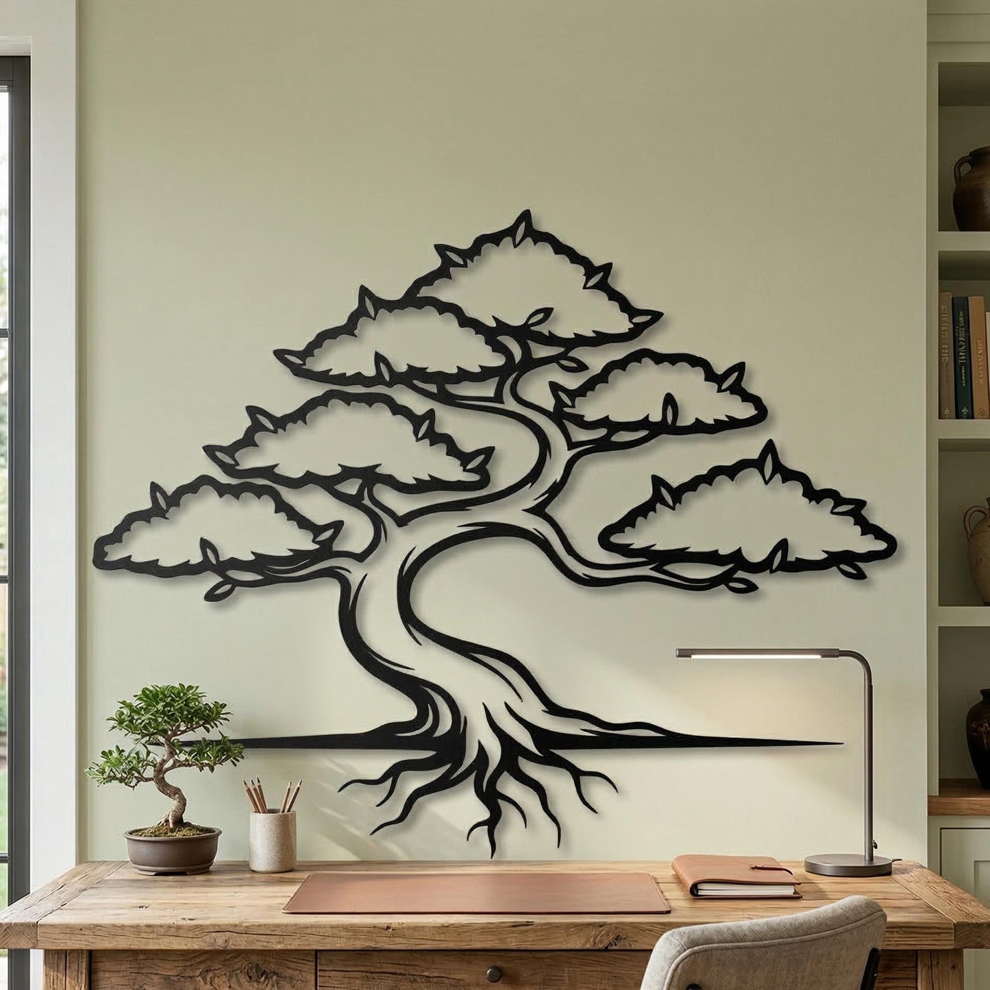 Metal Bonsai Tree Wall Art close-up of the powder-coated finish