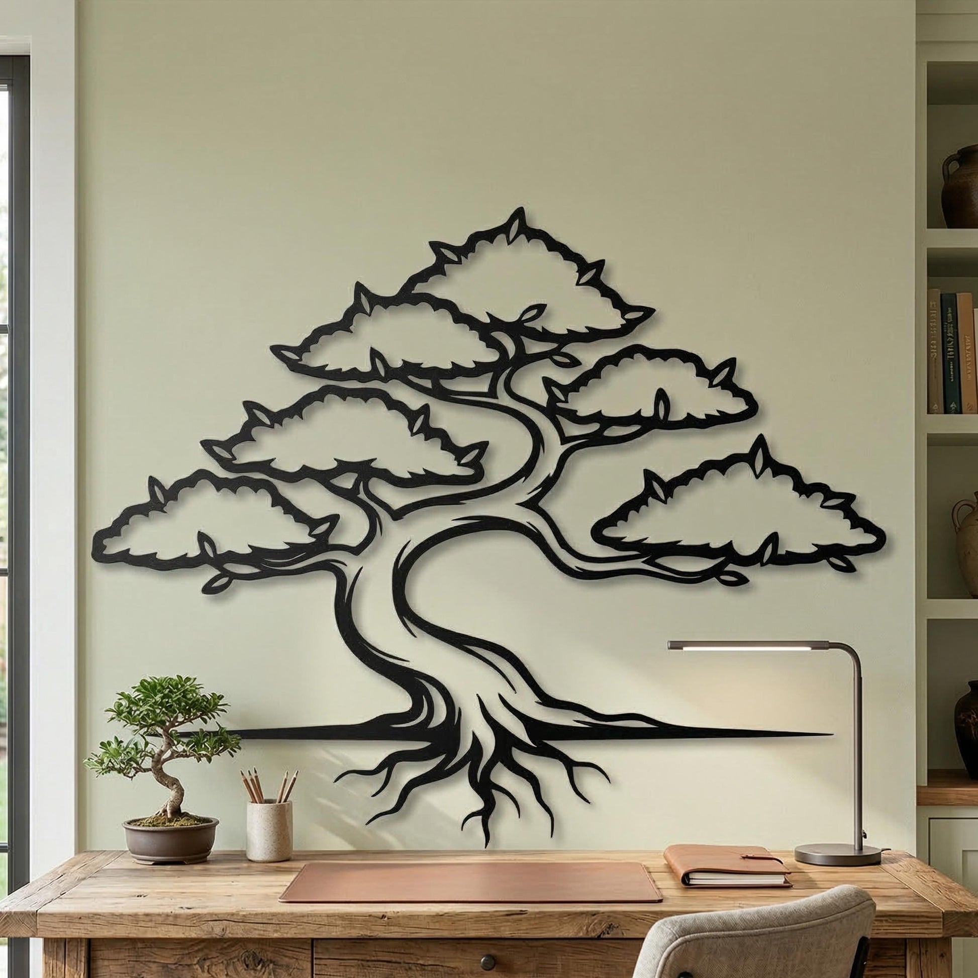 Metal Bonsai Tree Wall Art close-up of the powder-coated finish