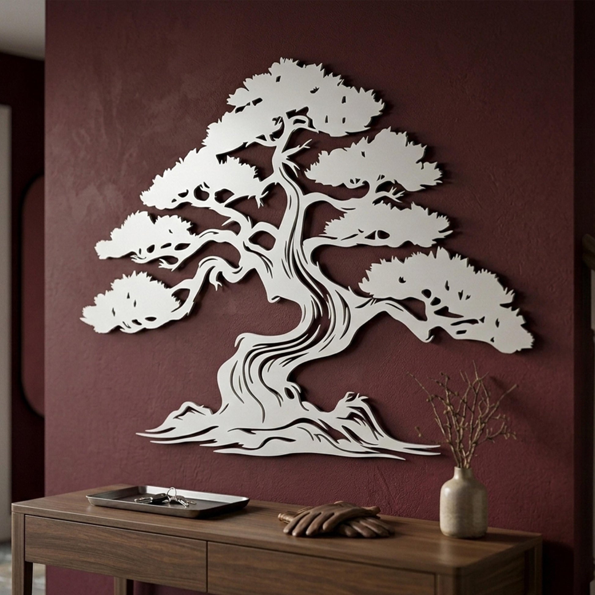 Metal Tree of Life Wall Art size guide with dimensions in cm and inches