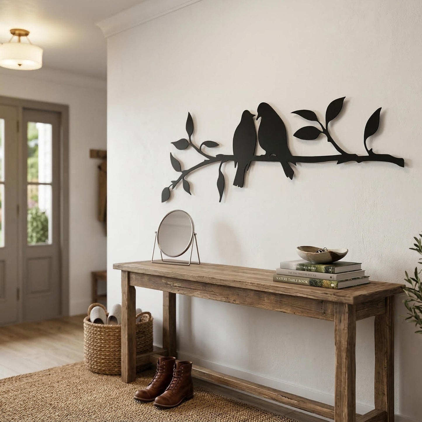 Metal Birds on Branch Wall Art, Modern Silhouette Farmhouse, Nature Living Room Decor Gift | Wallsignature